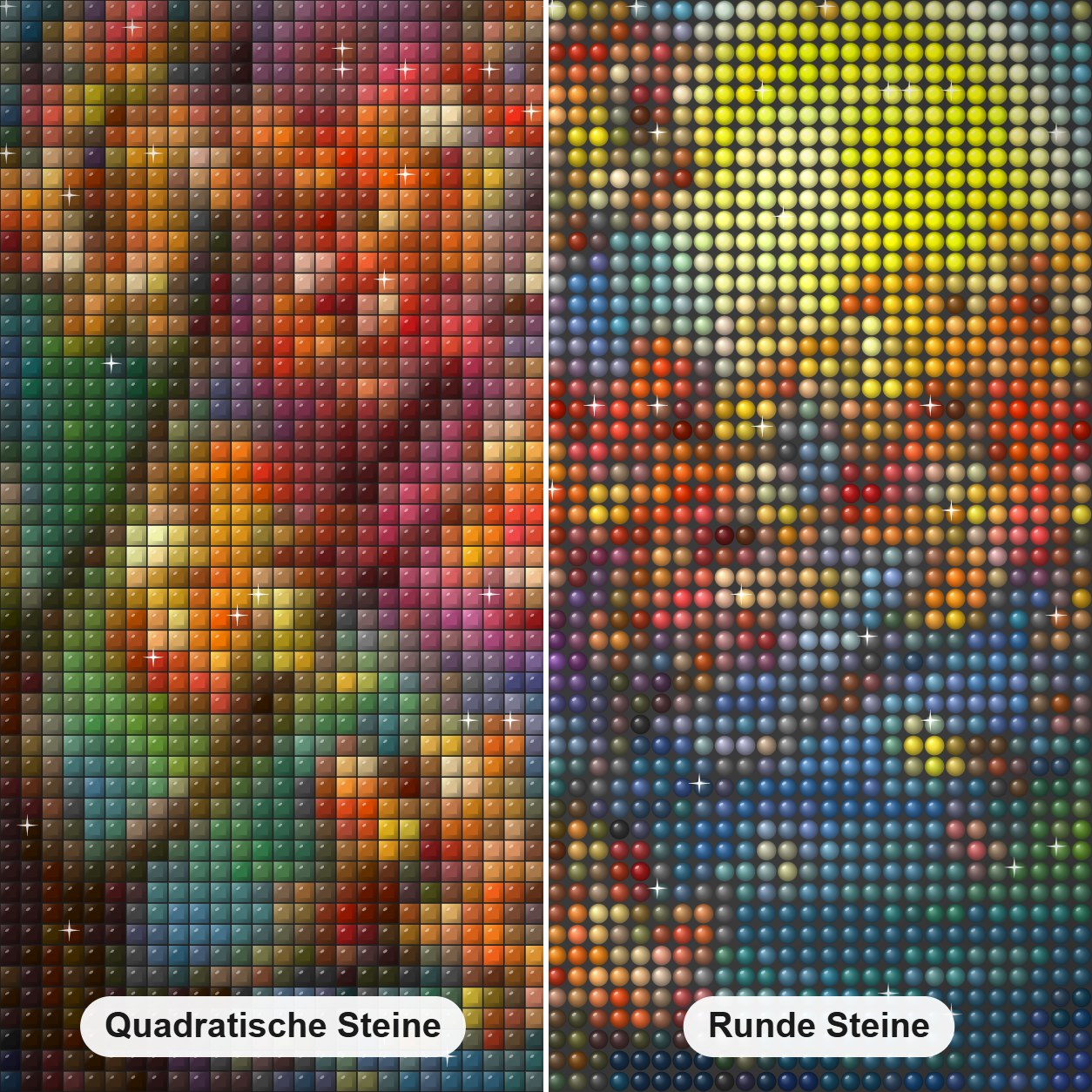Herbstmond Diamond Painting Nahaufnahme mit quadratischen und runden Steinen