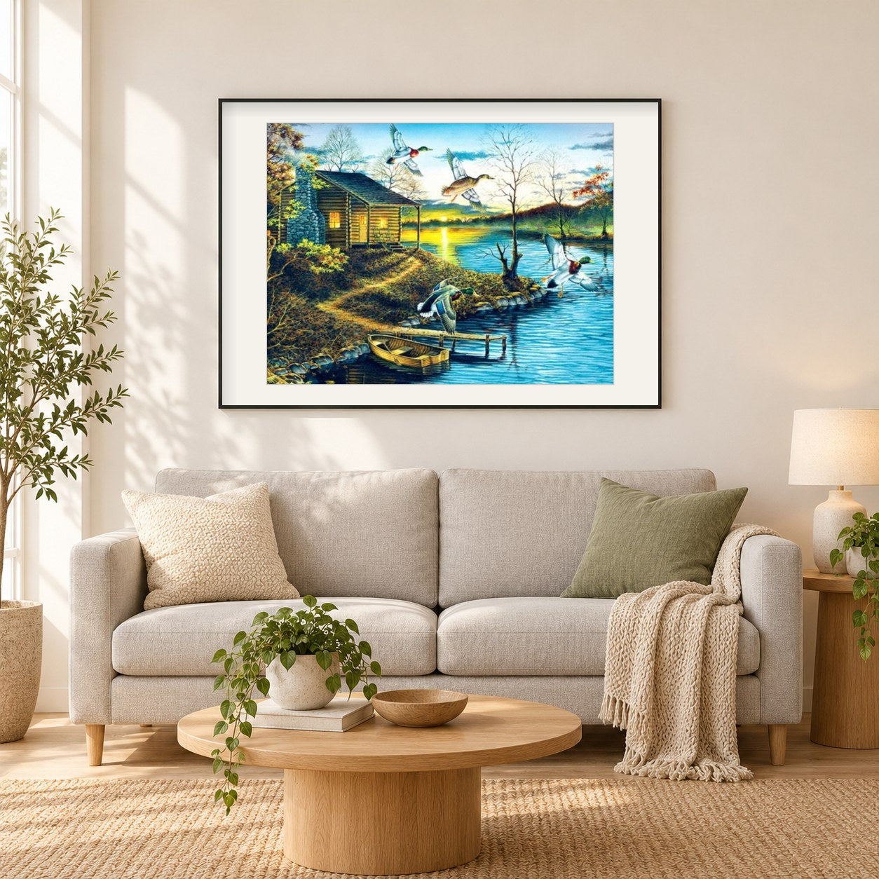 Herbstrückzug als gerahmtes Diamond Painting im Wohnzimmer