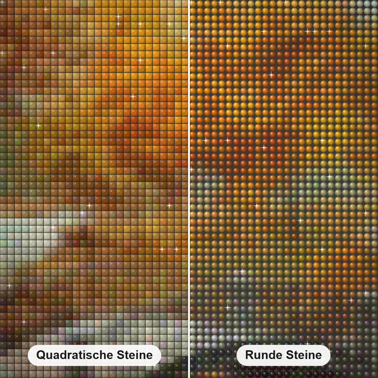 Herbstsaison in einem Park Diamond Painting Nahaufnahme mit quadratischen und runden Steinen