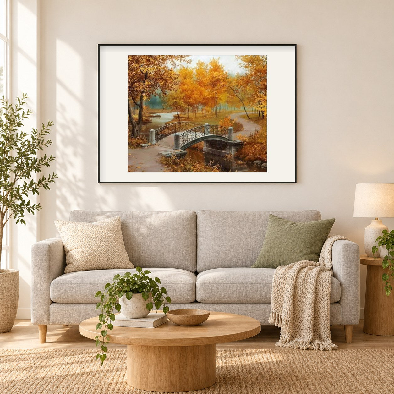 Herbstsaison in einem Park als gerahmtes Diamond Painting im Wohnzimmer