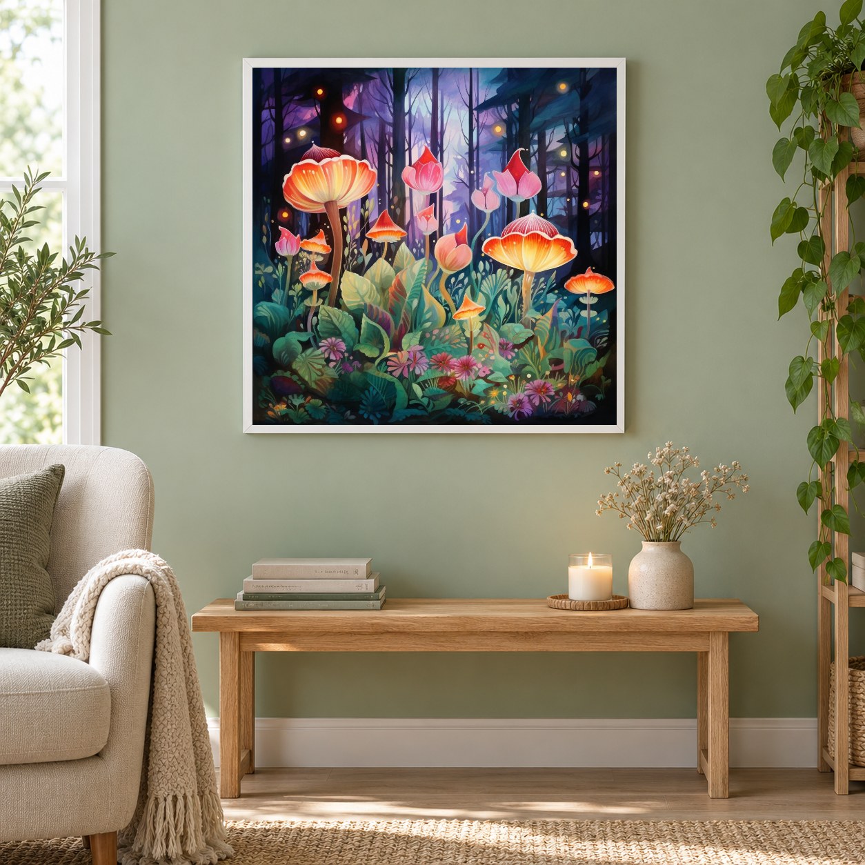 Versteckter Garten als gerahmtes Diamond Painting im Wohnzimmer