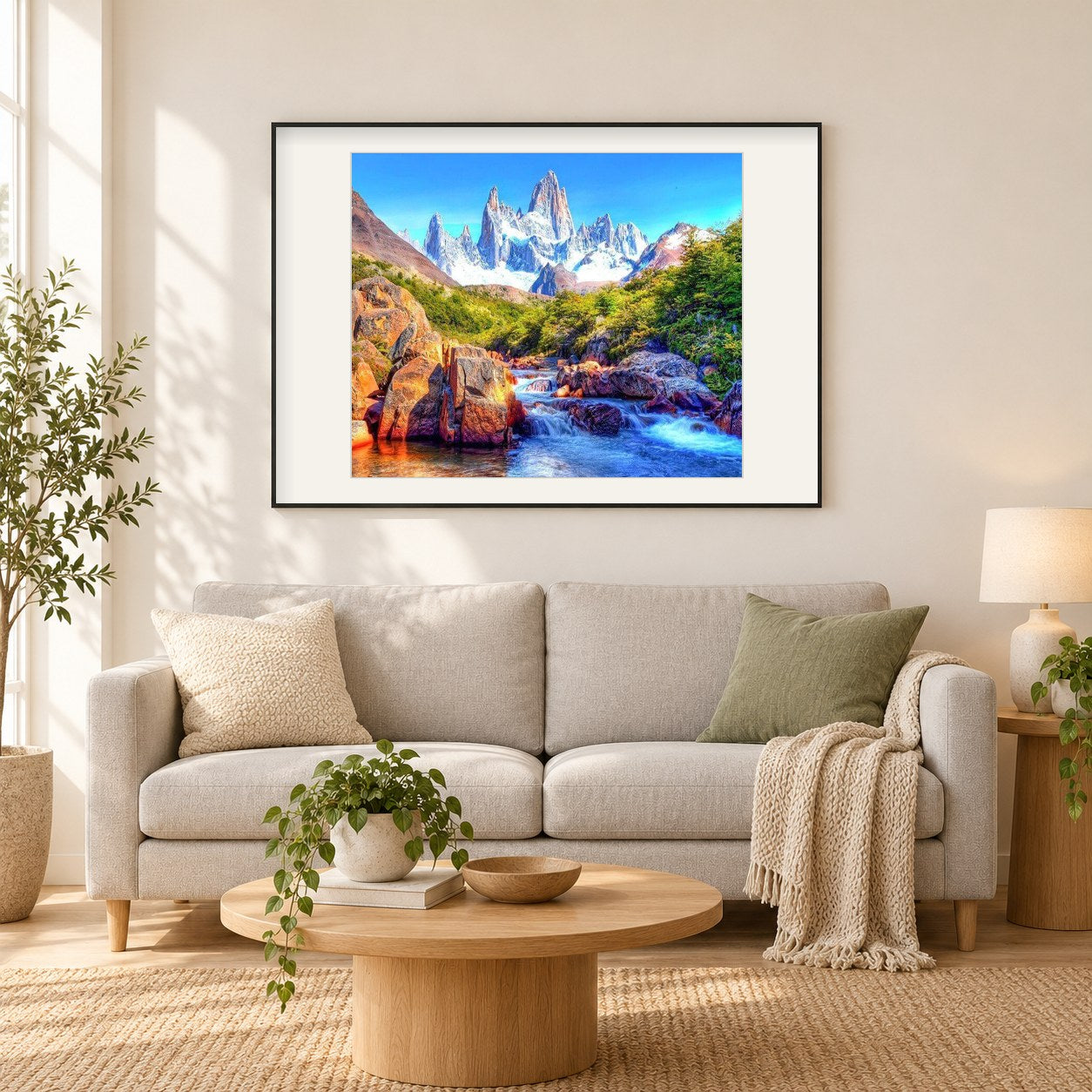 Hochgebirge als gerahmtes Diamond Painting im Wohnzimmer