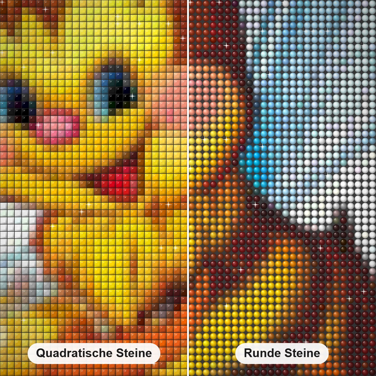 Honigbiene Diamond Painting Nahaufnahme mit quadratischen und runden Steinen