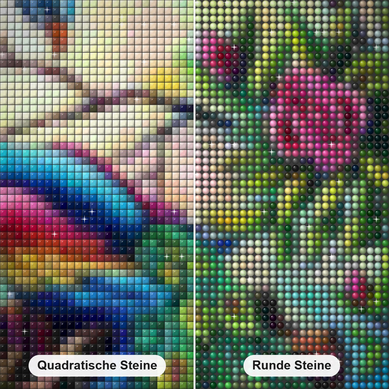 Hübscher Pfau & Rosen Diamond Painting Nahaufnahme mit quadratischen und runden Steinen