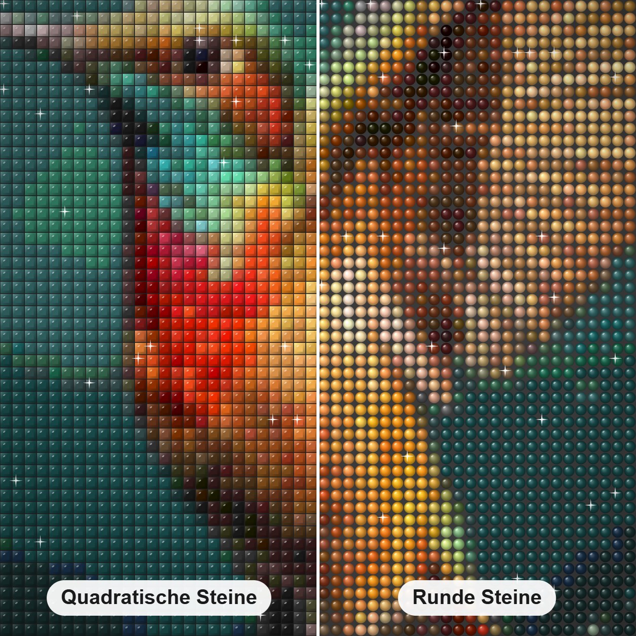 Flatternder Tanz des Kolibris auf dem Wasser Diamond Painting Nahaufnahme mit quadratischen und runden Steinen