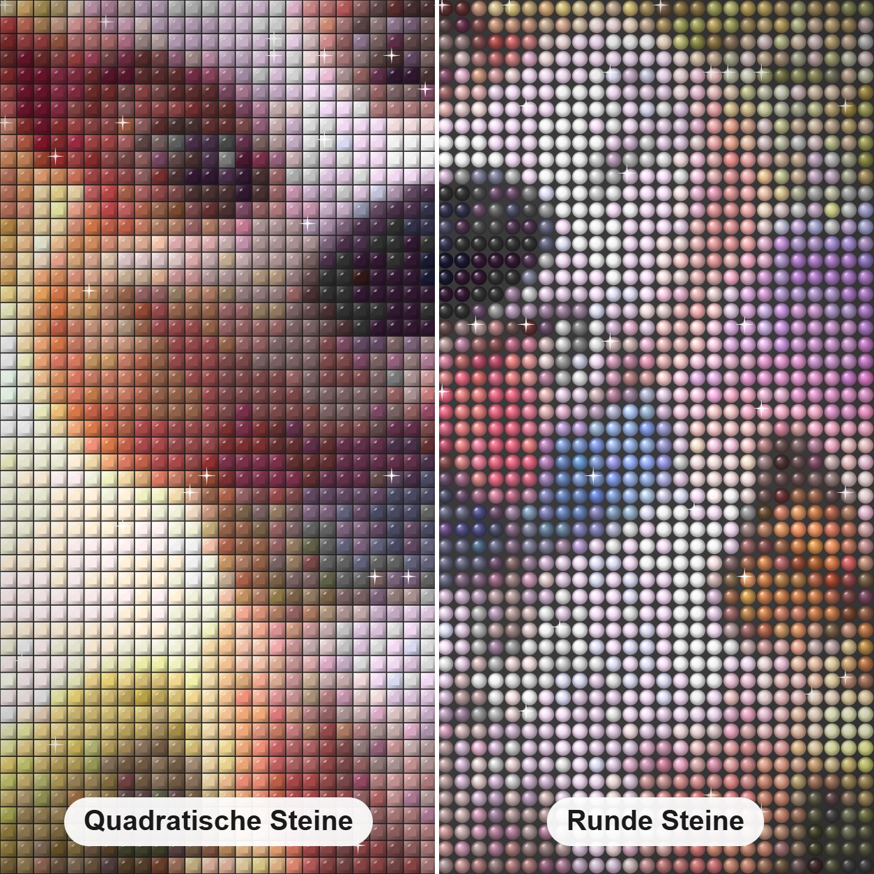 Hund, der lustiges Gesicht macht Diamond Painting Nahaufnahme mit quadratischen und runden Steinen