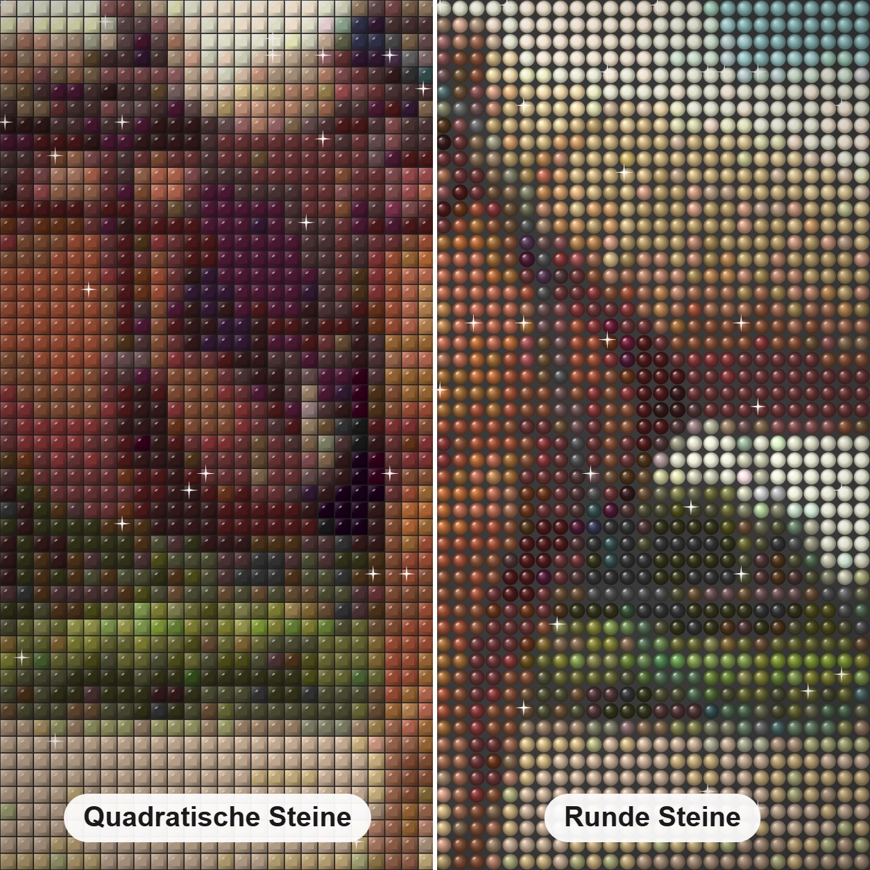 Hund & Pferd Diamond Painting Nahaufnahme mit quadratischen und runden Steinen