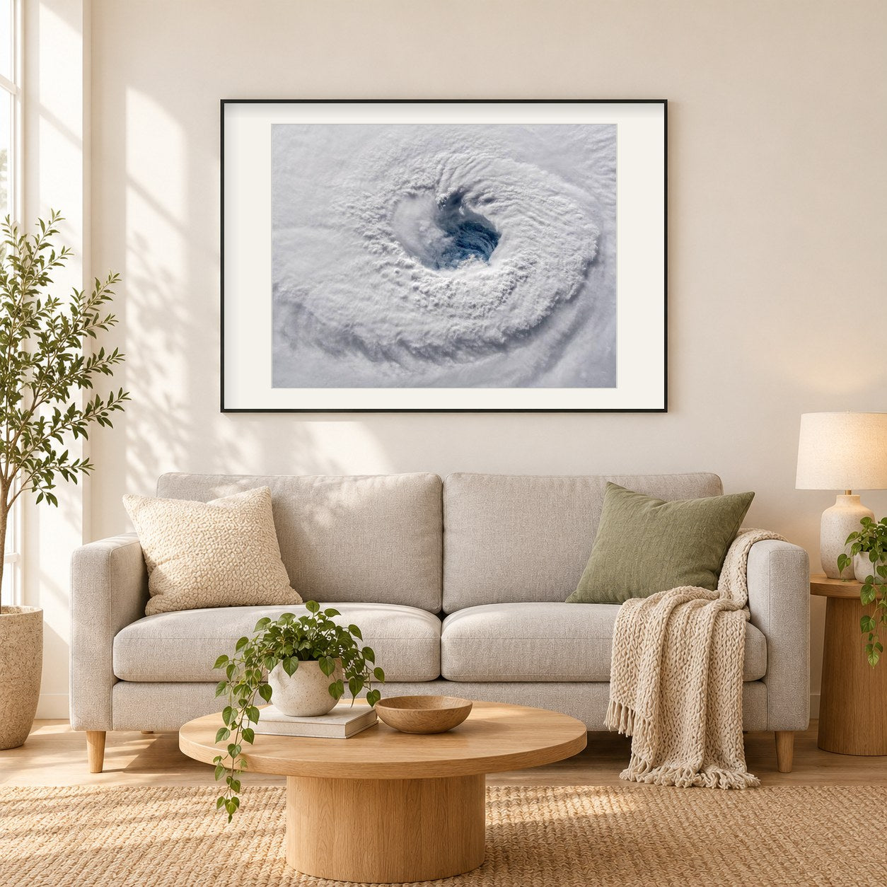 Hurricane Florence anstarren als gerahmtes Diamond Painting im Wohnzimmer