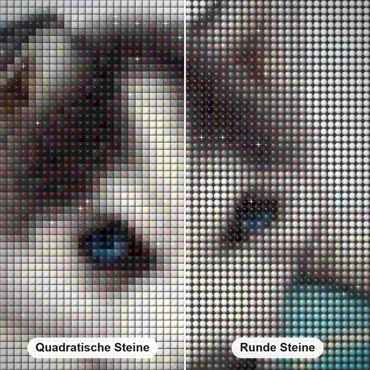 Husky Welpe Diamond Painting Nahaufnahme mit quadratischen und runden Steinen
