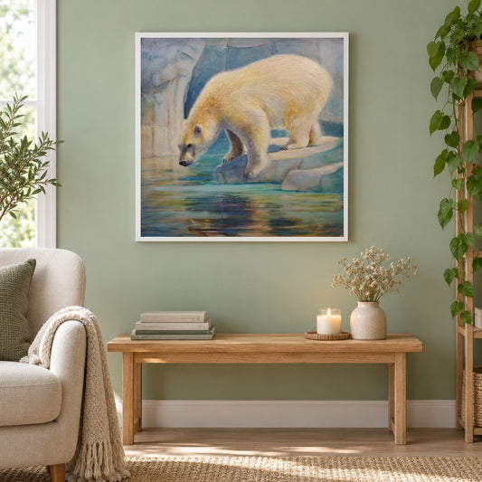 Eisige Betrachtung - Kunst des Linda Wilder als gerahmtes Diamond Painting im Wohnzimmer