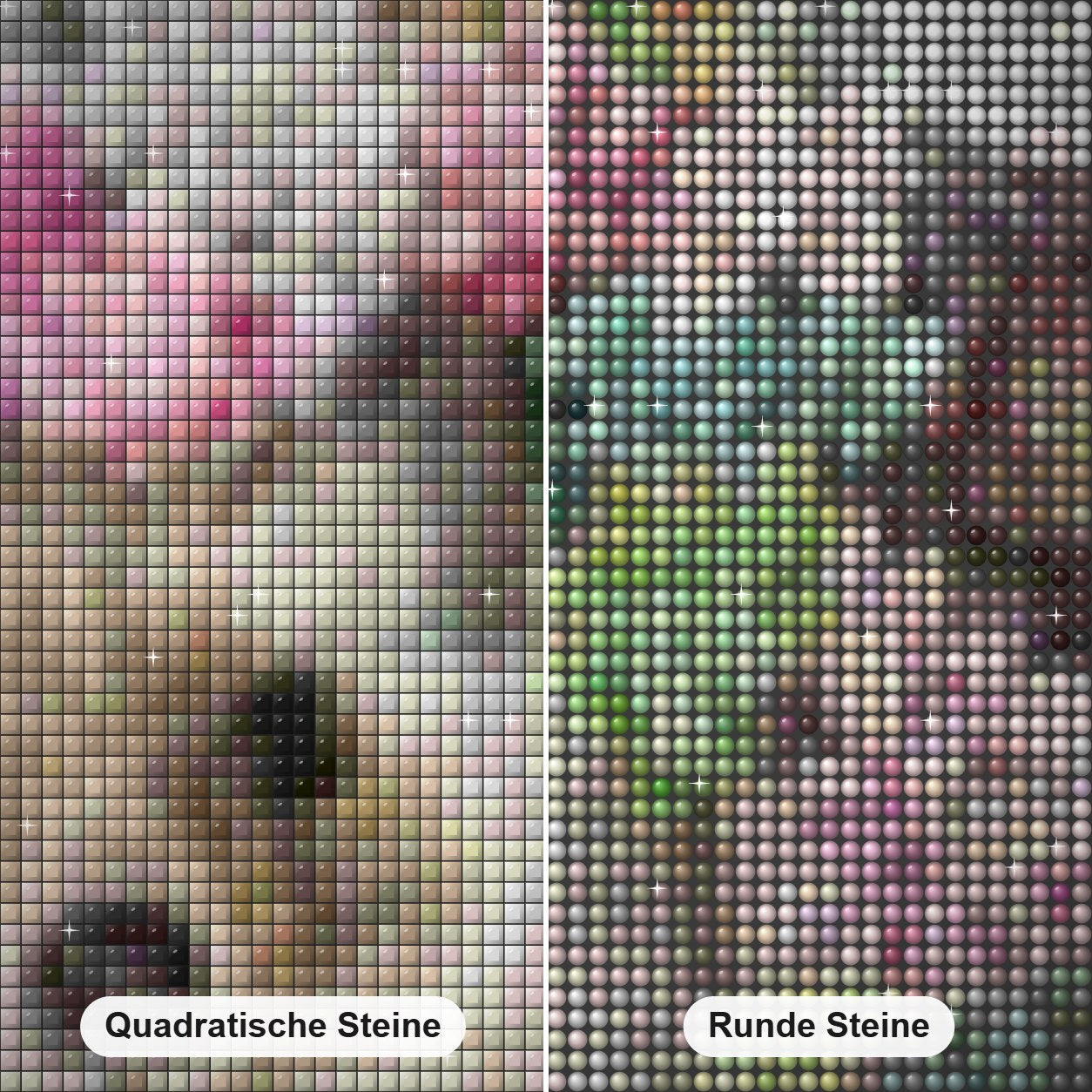 Igel Blumenkunst Diamond Painting Nahaufnahme mit quadratischen und runden Steinen