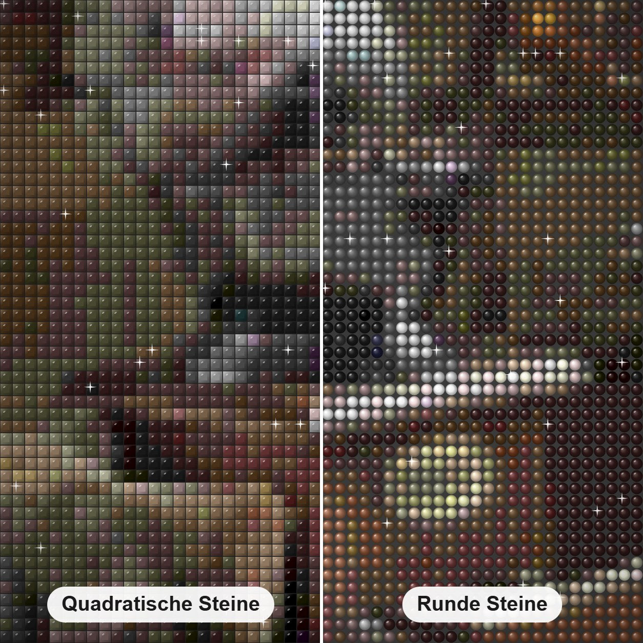 Igel Diamond Painting Nahaufnahme mit quadratischen und runden Steinen