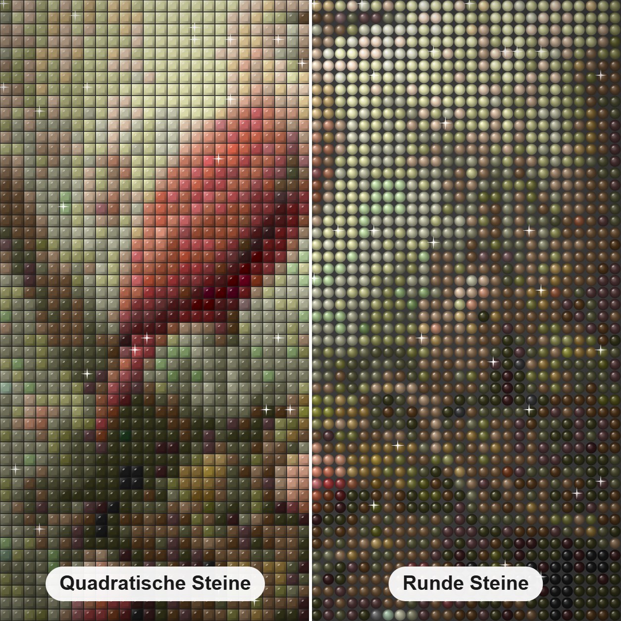 Ich werde mein Nest beschützen Diamond Painting Nahaufnahme mit quadratischen und runden Steinen