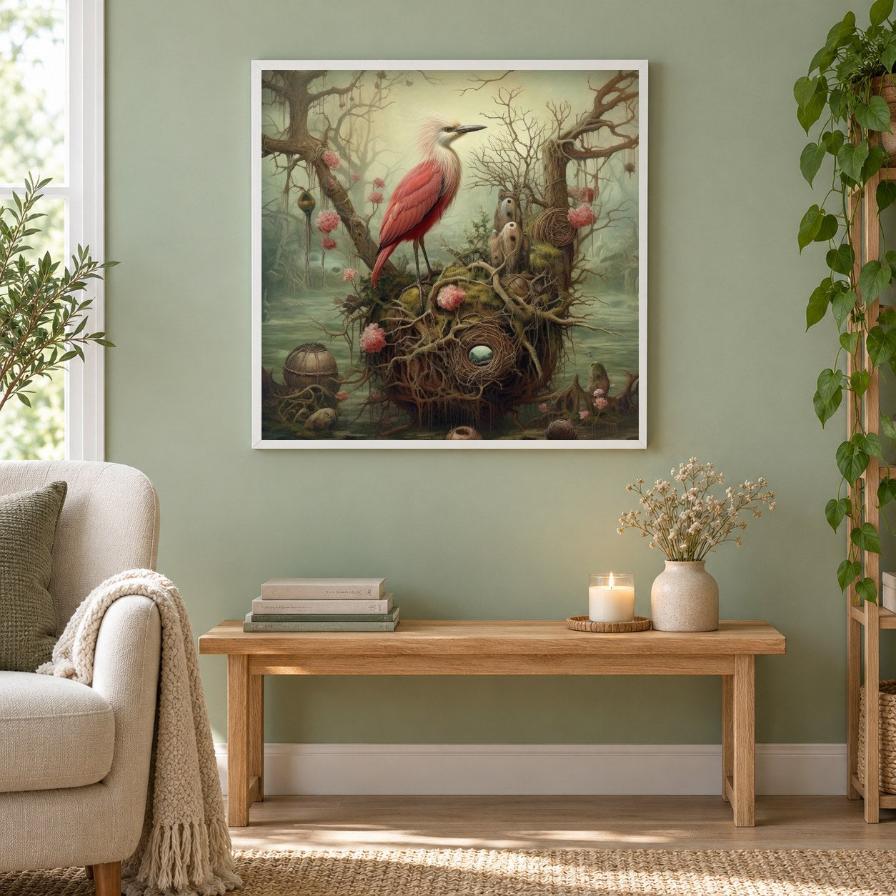 Ich werde mein Nest beschützen als gerahmtes Diamond Painting im Wohnzimmer