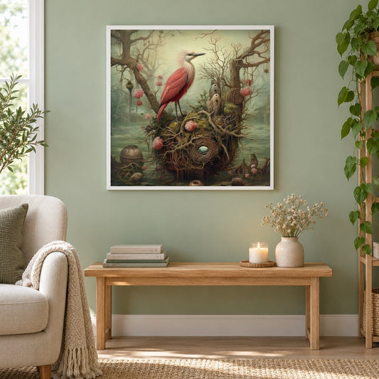Ich werde mein Nest beschützen als gerahmtes Diamond Painting im Wohnzimmer