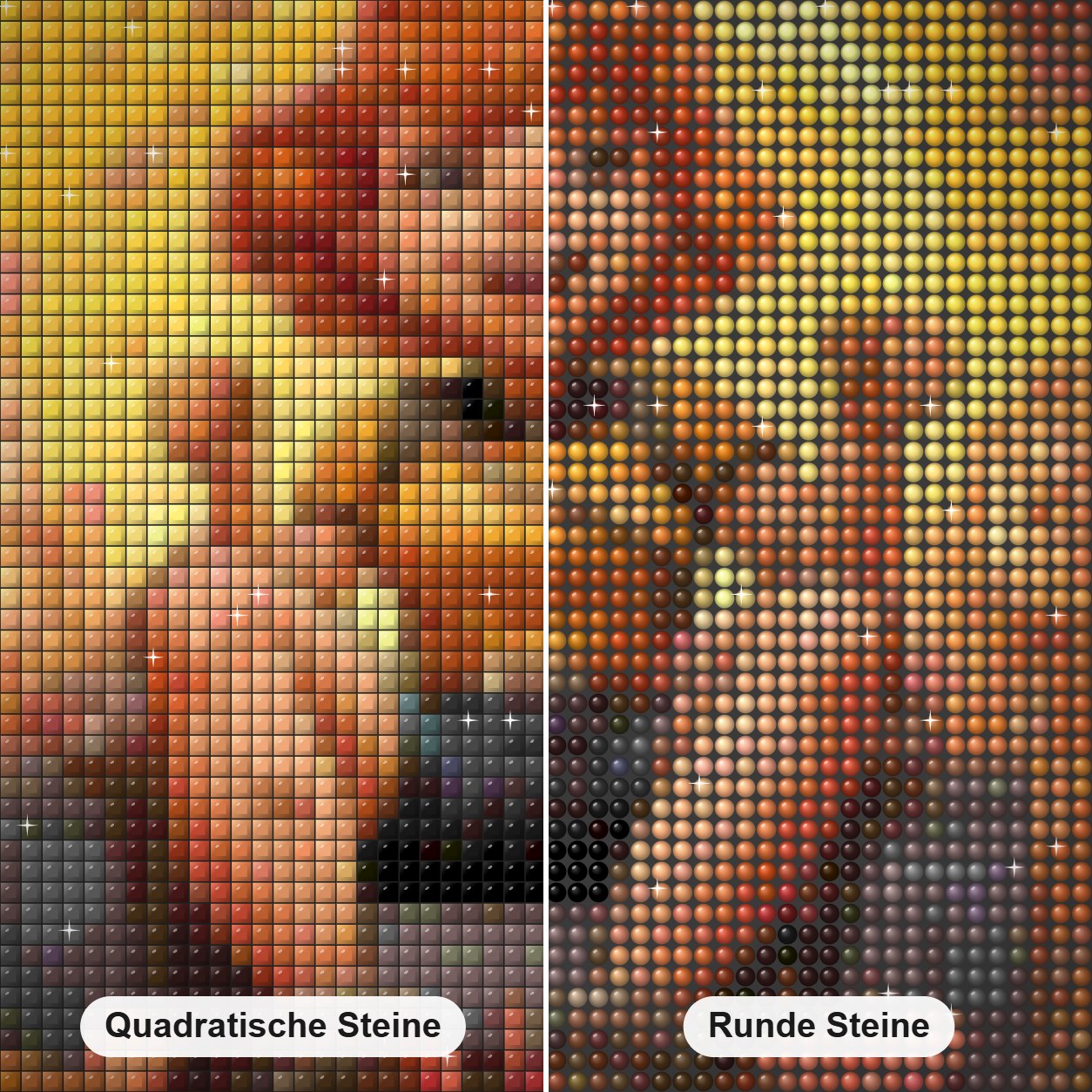 Ich bin zu aufgeregt Diamond Painting Nahaufnahme mit quadratischen und runden Steinen