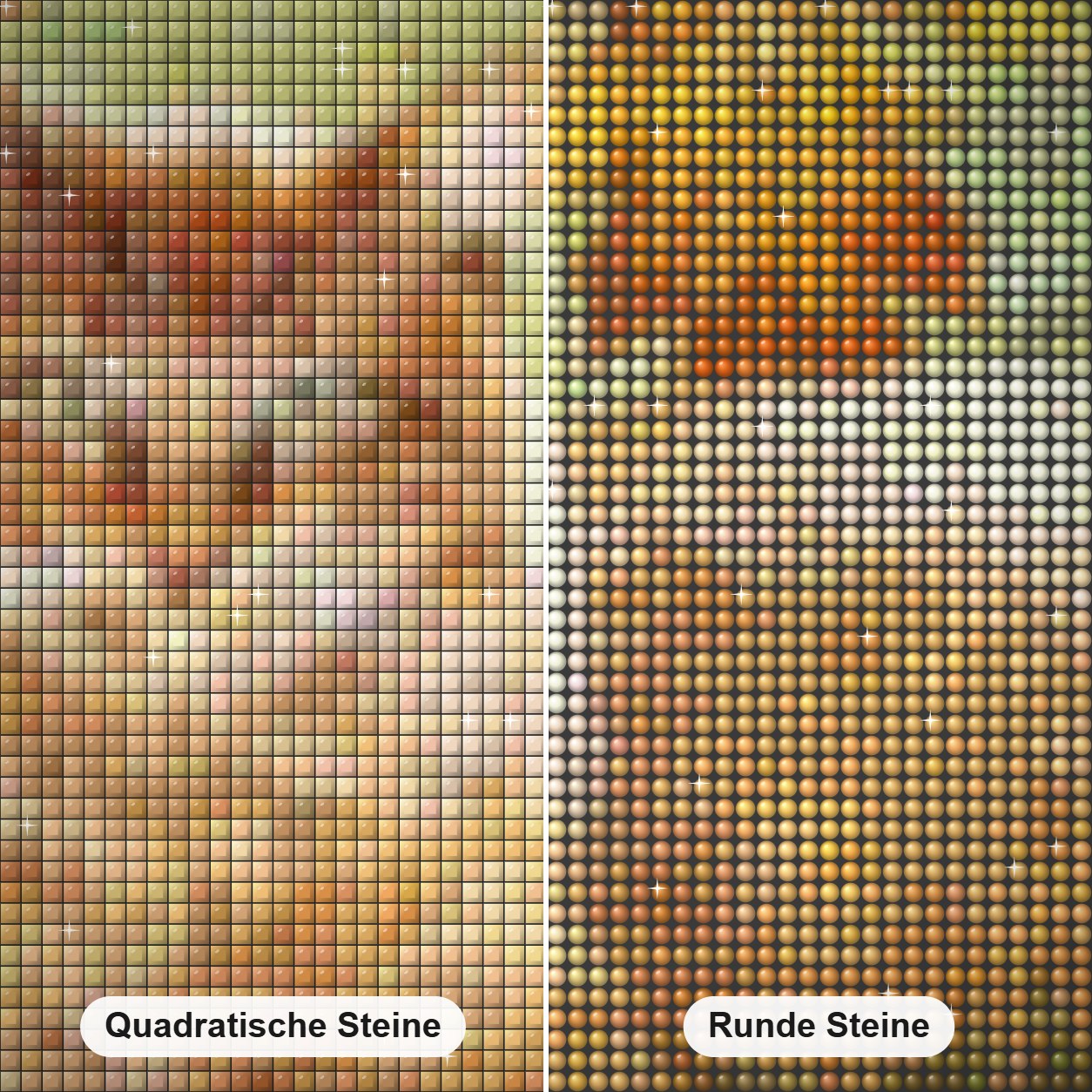 Ingwer Katze Diamond Painting Nahaufnahme mit quadratischen und runden Steinen