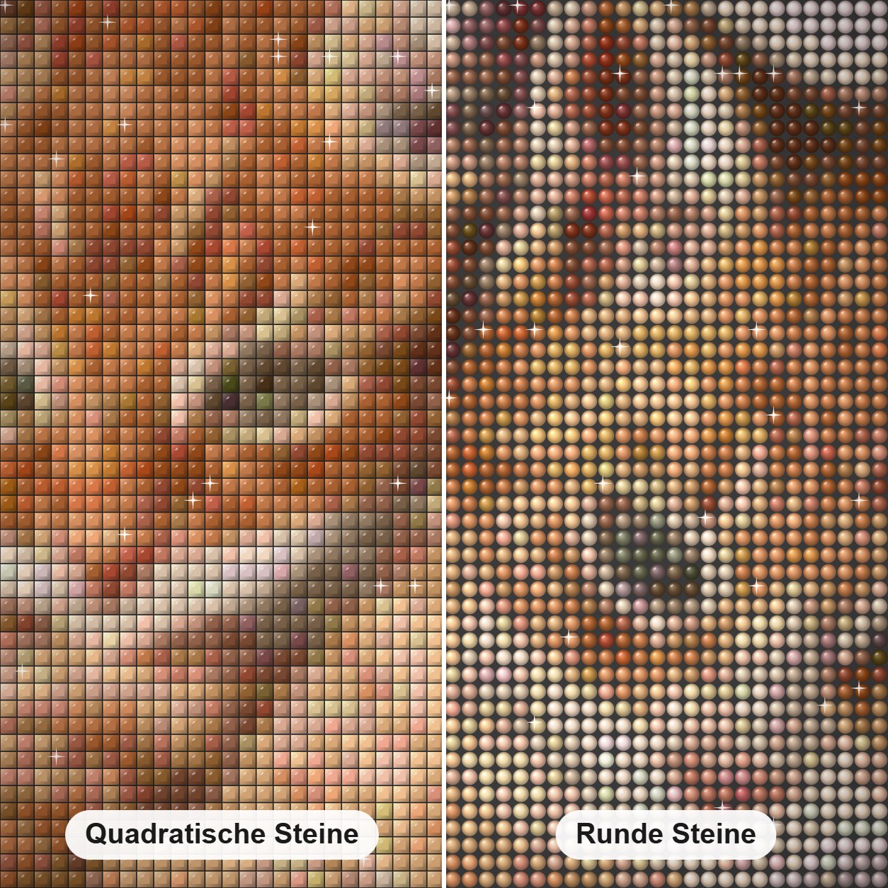 Ingwer-Katzenpaar Diamond Painting Nahaufnahme mit quadratischen und runden Steinen