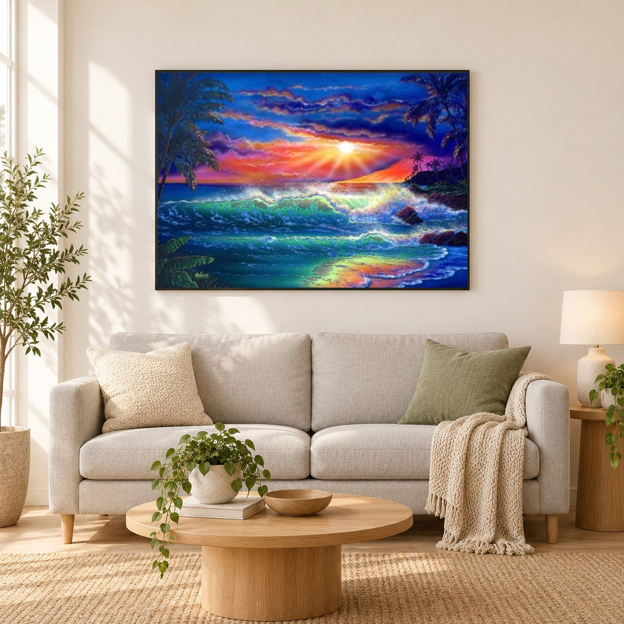 Inselparadies als gerahmtes Diamond Painting im Wohnzimmer
