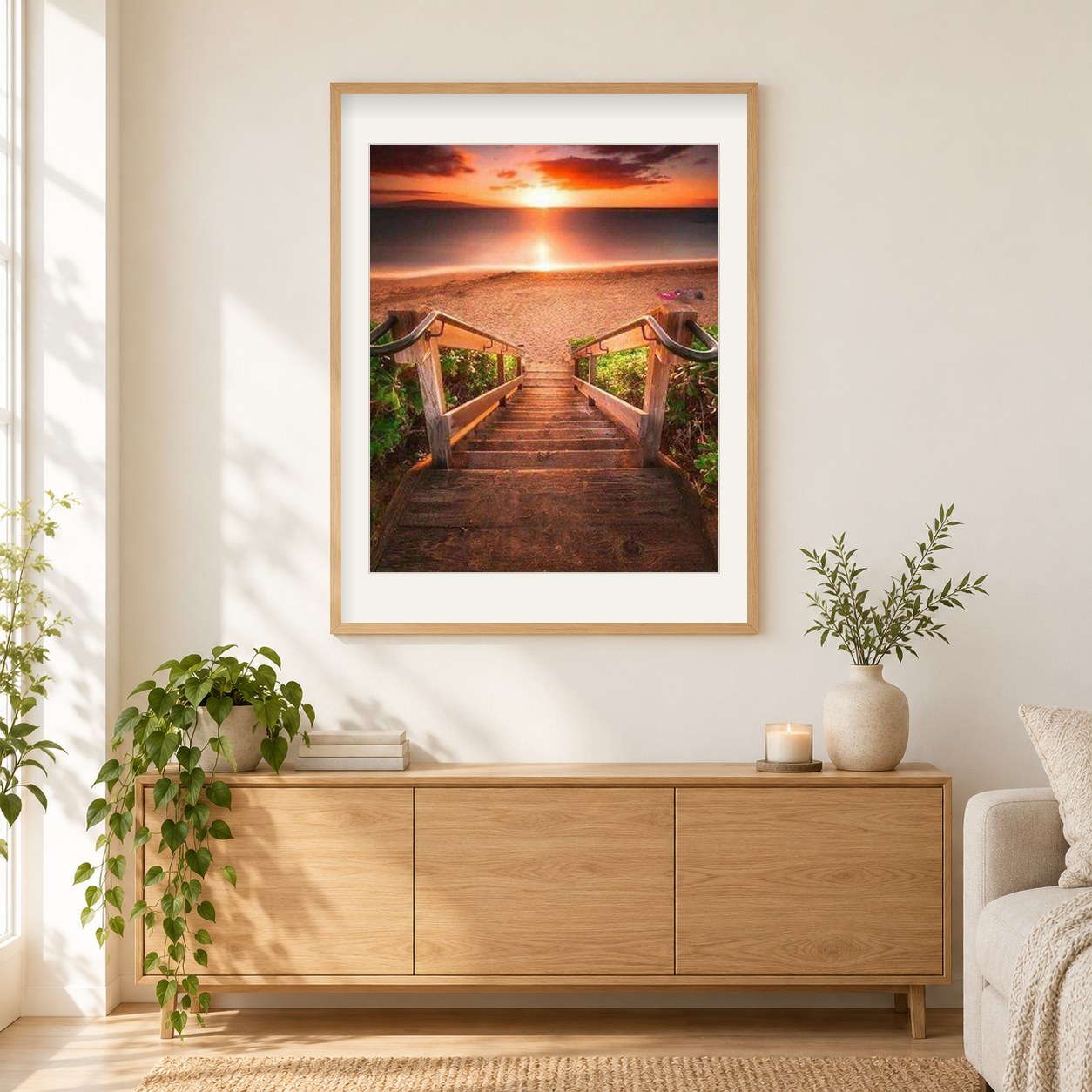 Jagen Sie dem Sonnenuntergang nach als gerahmtes Diamond Painting im Wohnzimmer