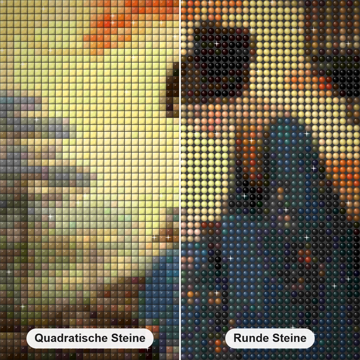 Japanische Dame Diamond Painting Nahaufnahme mit quadratischen und runden Steinen