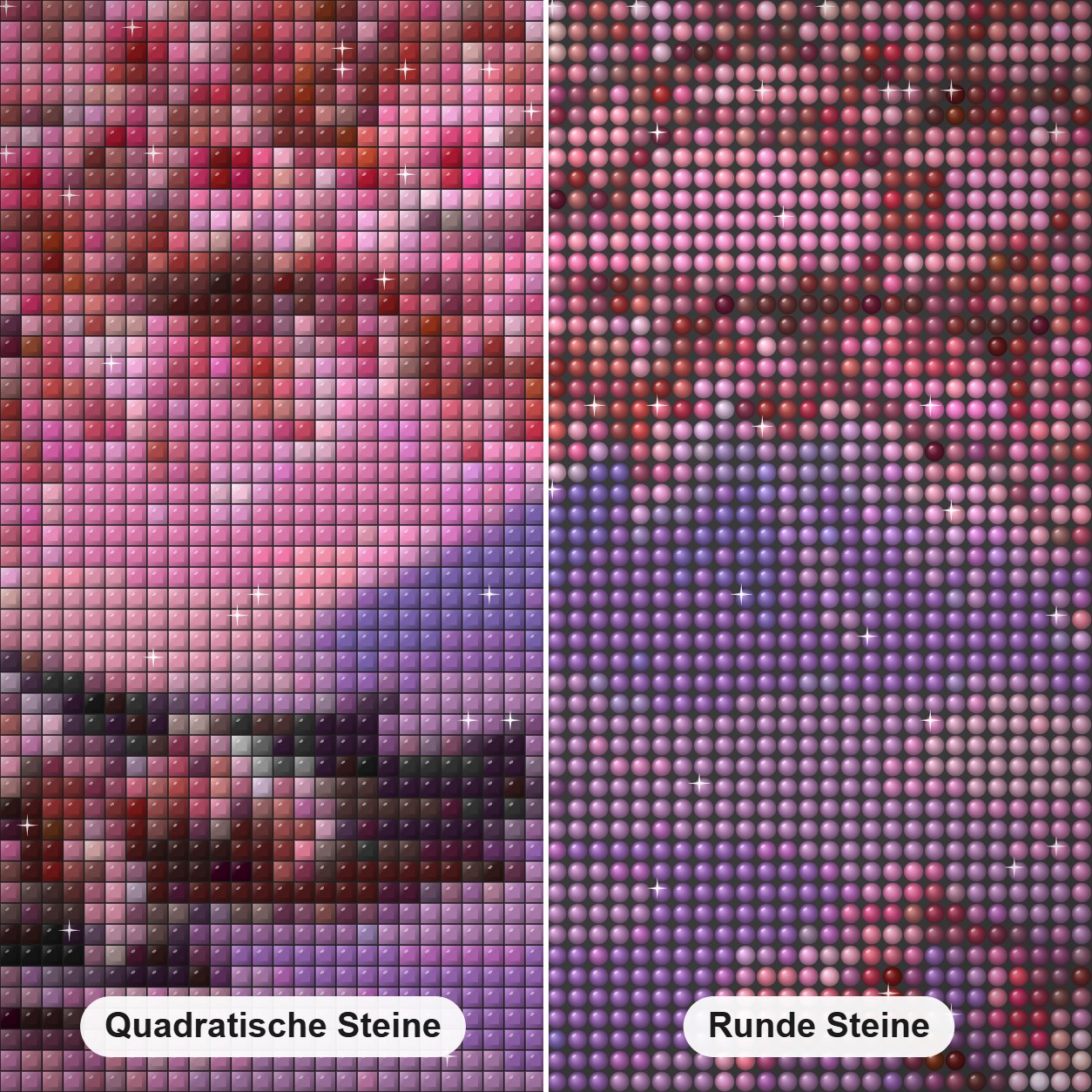 Japanische Kirschblüten Diamond Painting Nahaufnahme mit quadratischen und runden Steinen