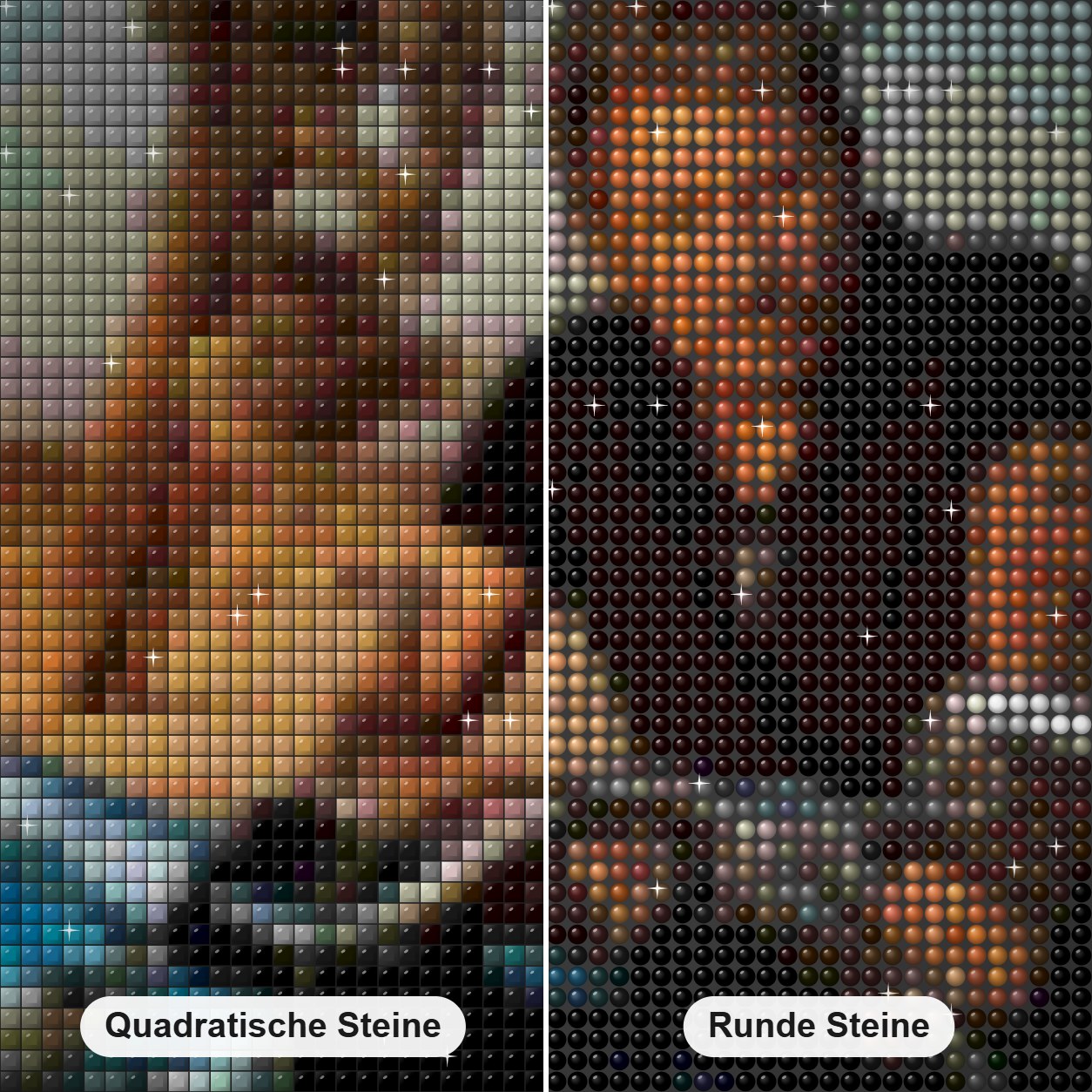 Johnny Hallyday Diamond Painting Nahaufnahme mit quadratischen und runden Steinen