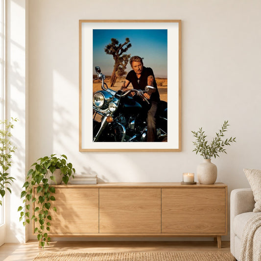 Johnny Hallyday als gerahmtes Diamond Painting im Wohnzimmer
