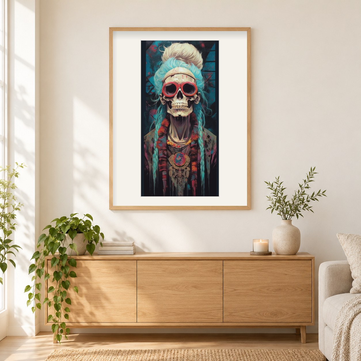Einfach dem Trend folgen als gerahmtes Diamond Painting im Wohnzimmer