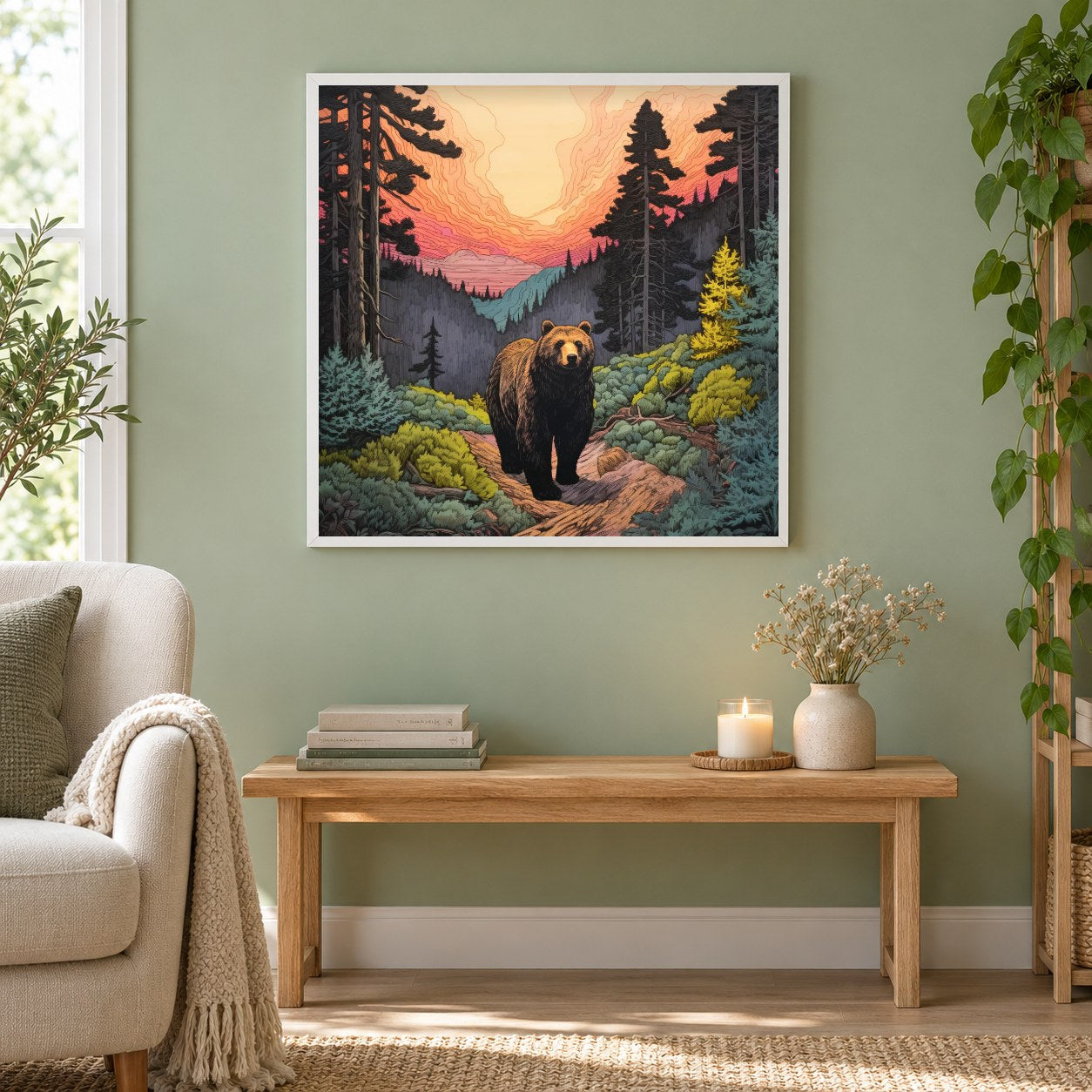 Einfach frische Luft schnappen als gerahmtes Diamond Painting im Wohnzimmer