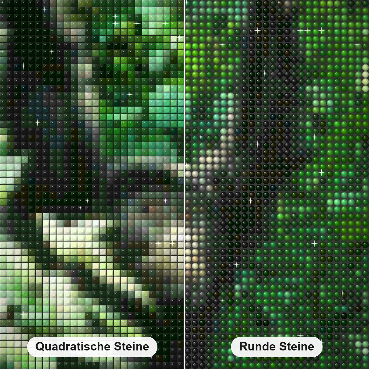 Junger Gorilla -  Kunst des Eric Wilson Diamond Painting Nahaufnahme mit quadratischen und runden Steinen