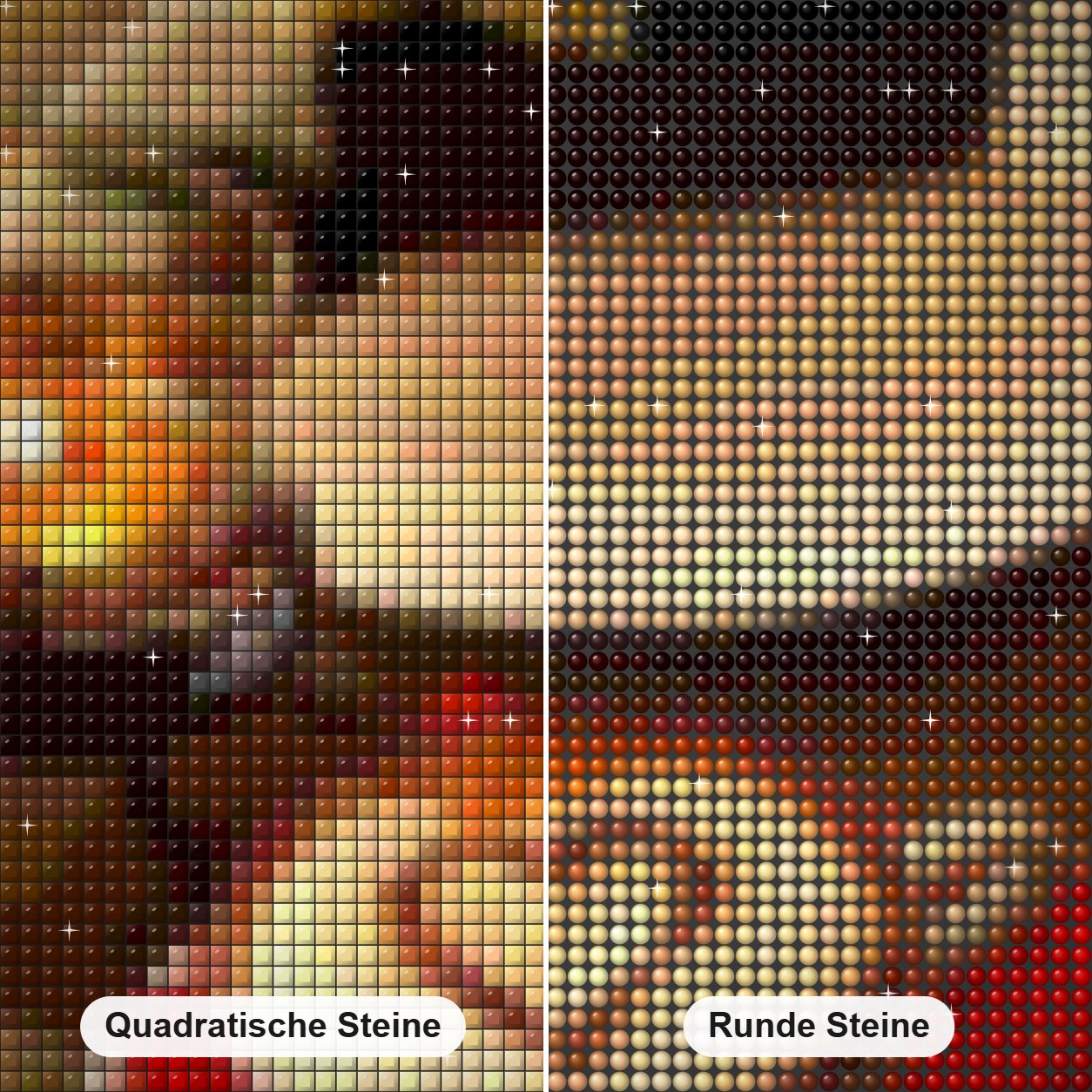 Kaffee & Schokoladenkuchen Diamond Painting Nahaufnahme mit quadratischen und runden Steinen