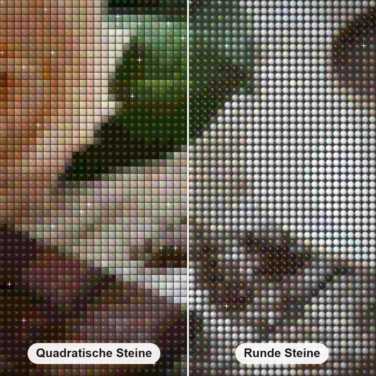 Kaffeetasse & Schokoriegel Diamond Painting Nahaufnahme mit quadratischen und runden Steinen