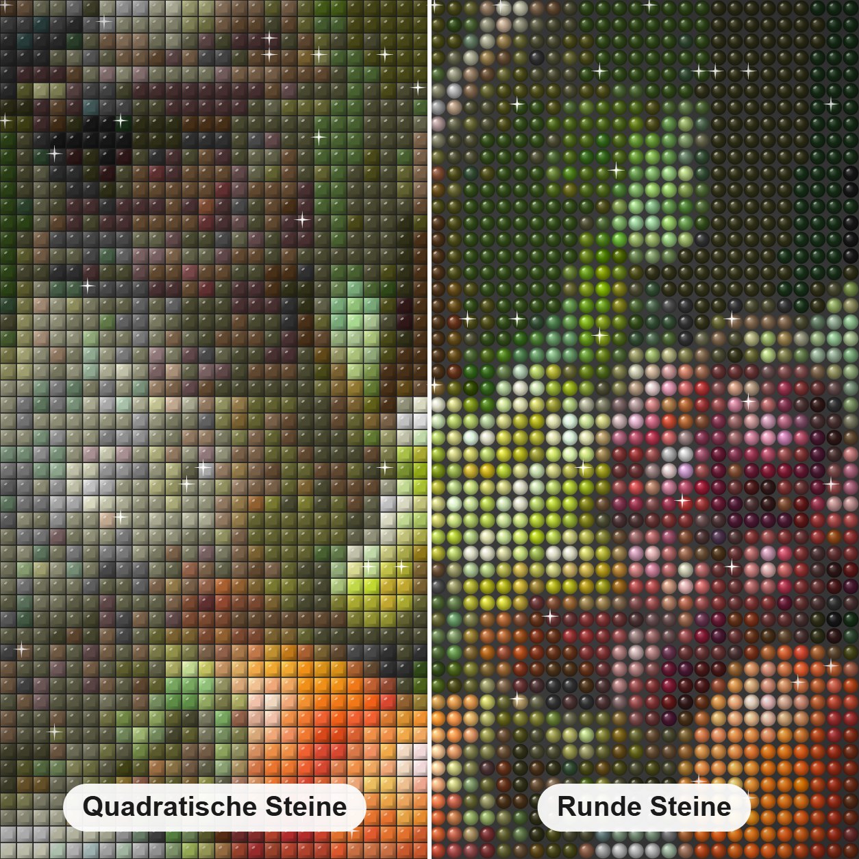 Kaki & Trauben Stillleben Diamond Painting Nahaufnahme mit quadratischen und runden Steinen