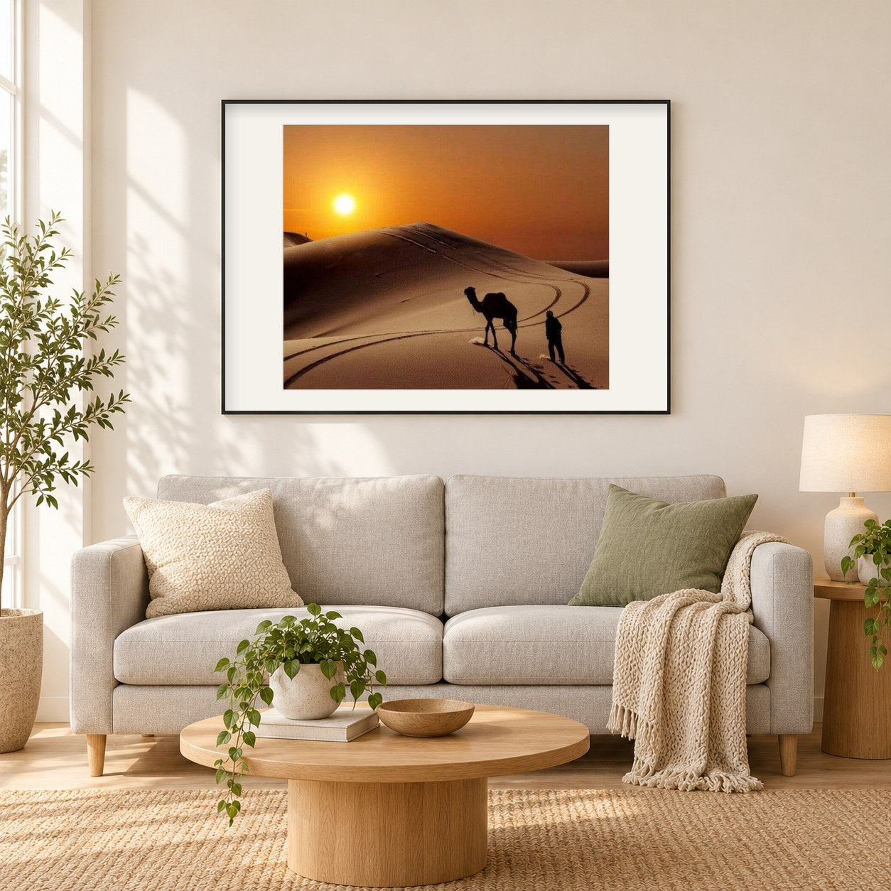 Kamel in der Wüste als gerahmtes Diamond Painting im Wohnzimmer