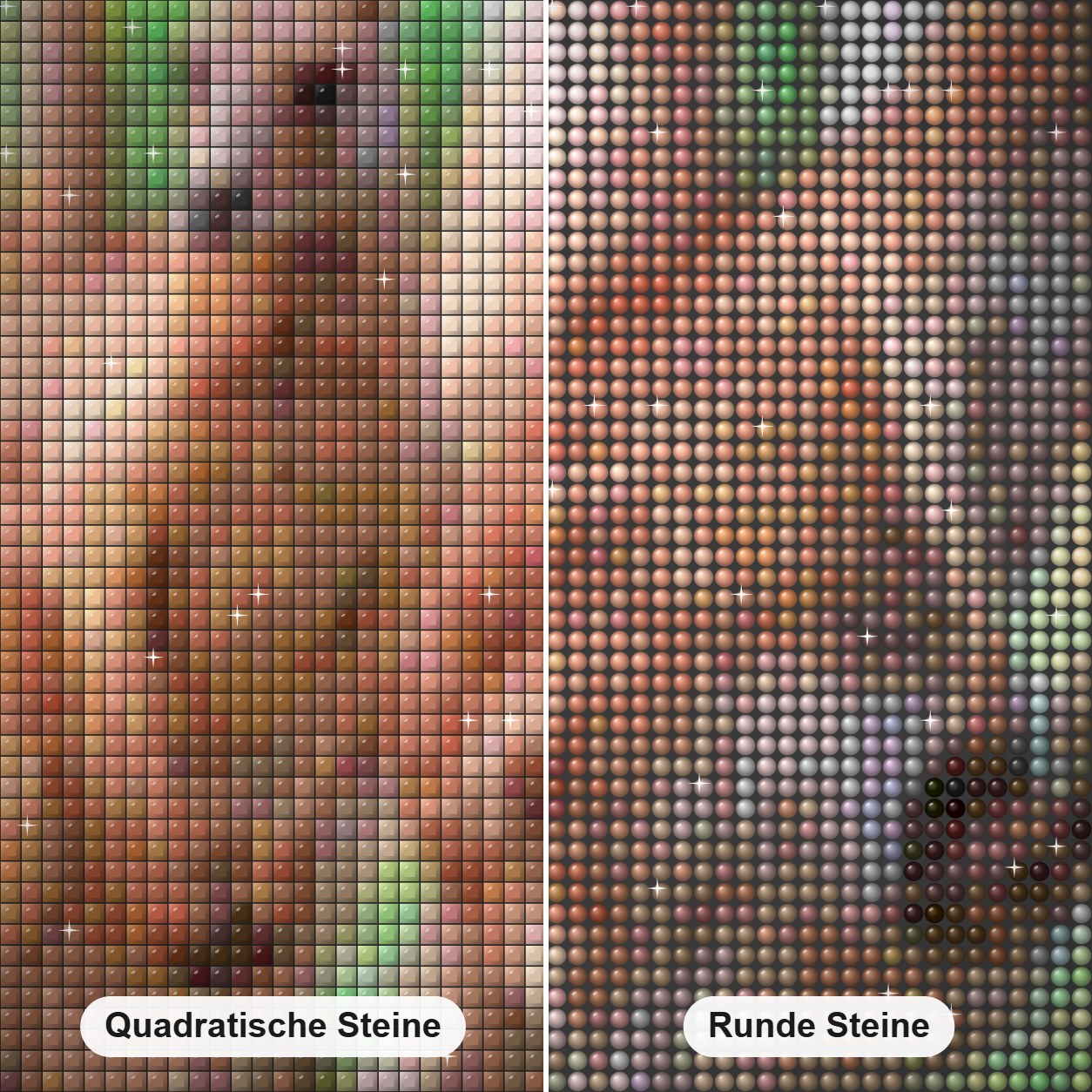 Kängurus Diamond Painting Nahaufnahme mit quadratischen und runden Steinen