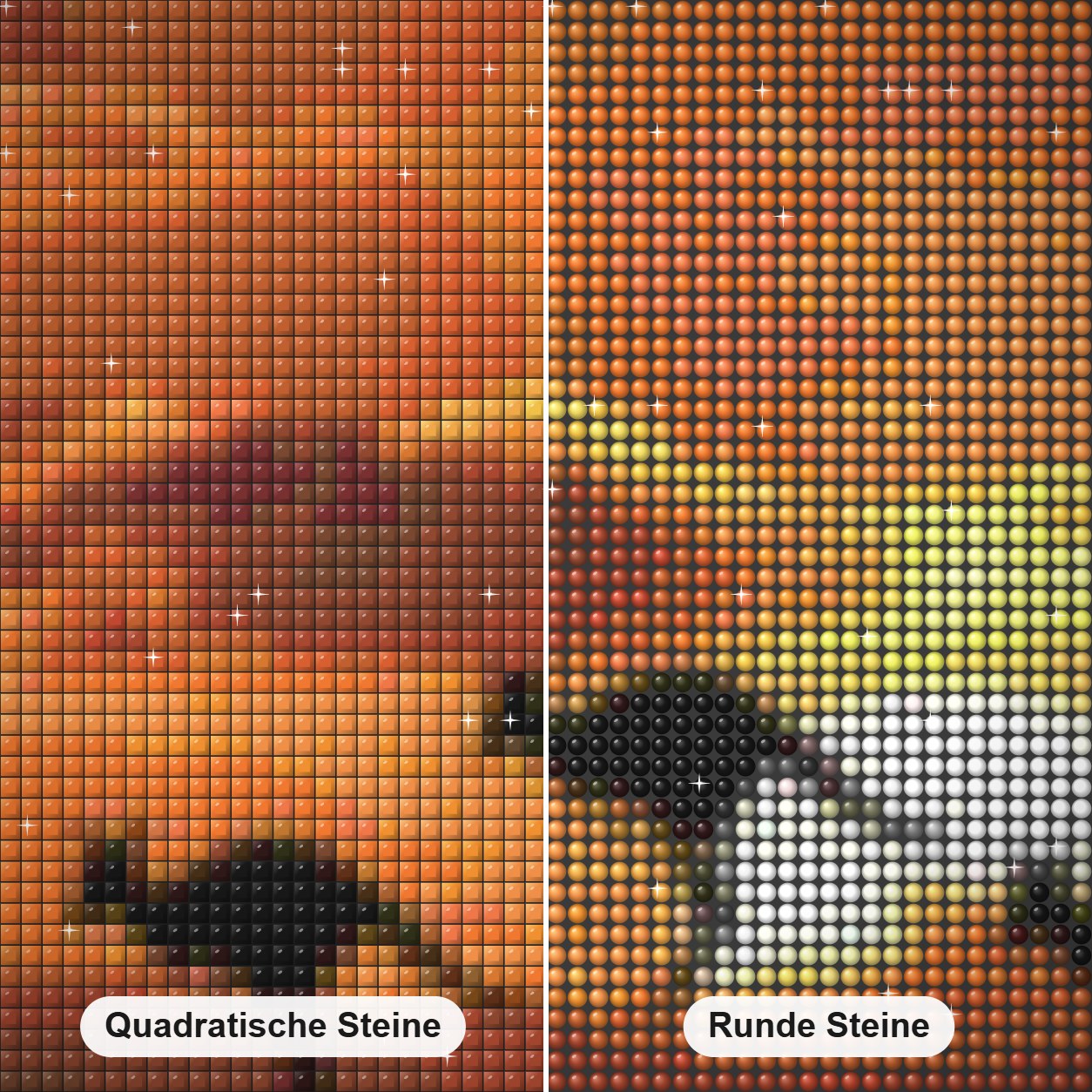 Kängurus & Sonnenuntergang Diamond Painting Nahaufnahme mit quadratischen und runden Steinen