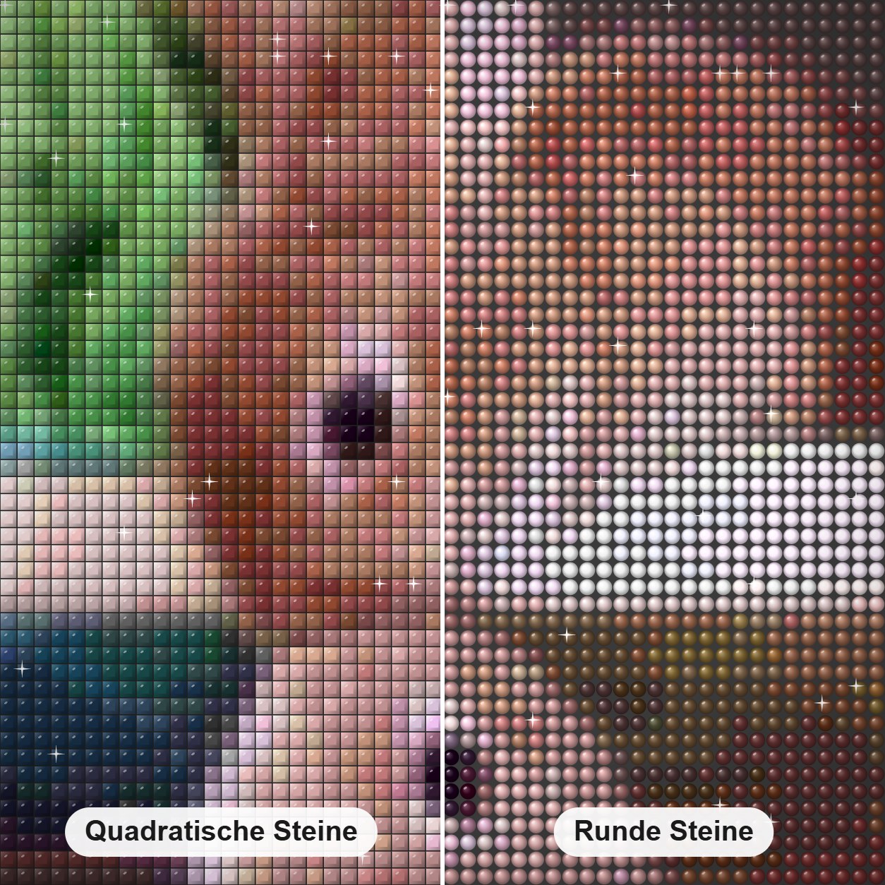 Kaninchen küssen sich Diamond Painting Nahaufnahme mit quadratischen und runden Steinen