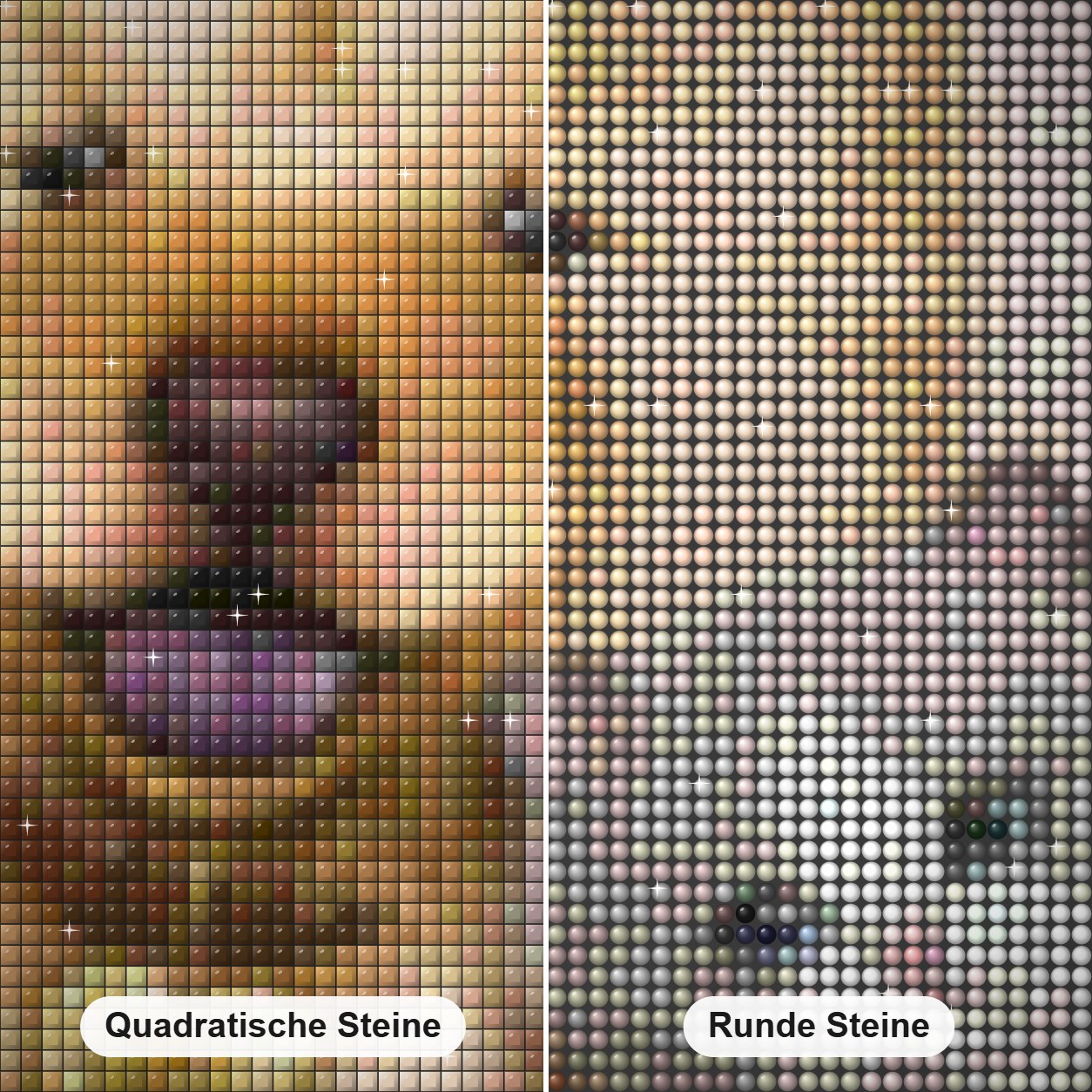 karikatur Hund & Katze Diamond Painting Nahaufnahme mit quadratischen und runden Steinen