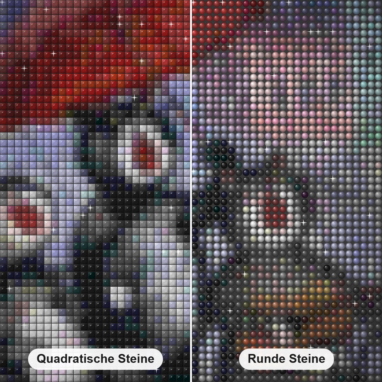 Karikatur Katzen, die Gitarre spielen Diamond Painting Nahaufnahme mit quadratischen und runden Steinen