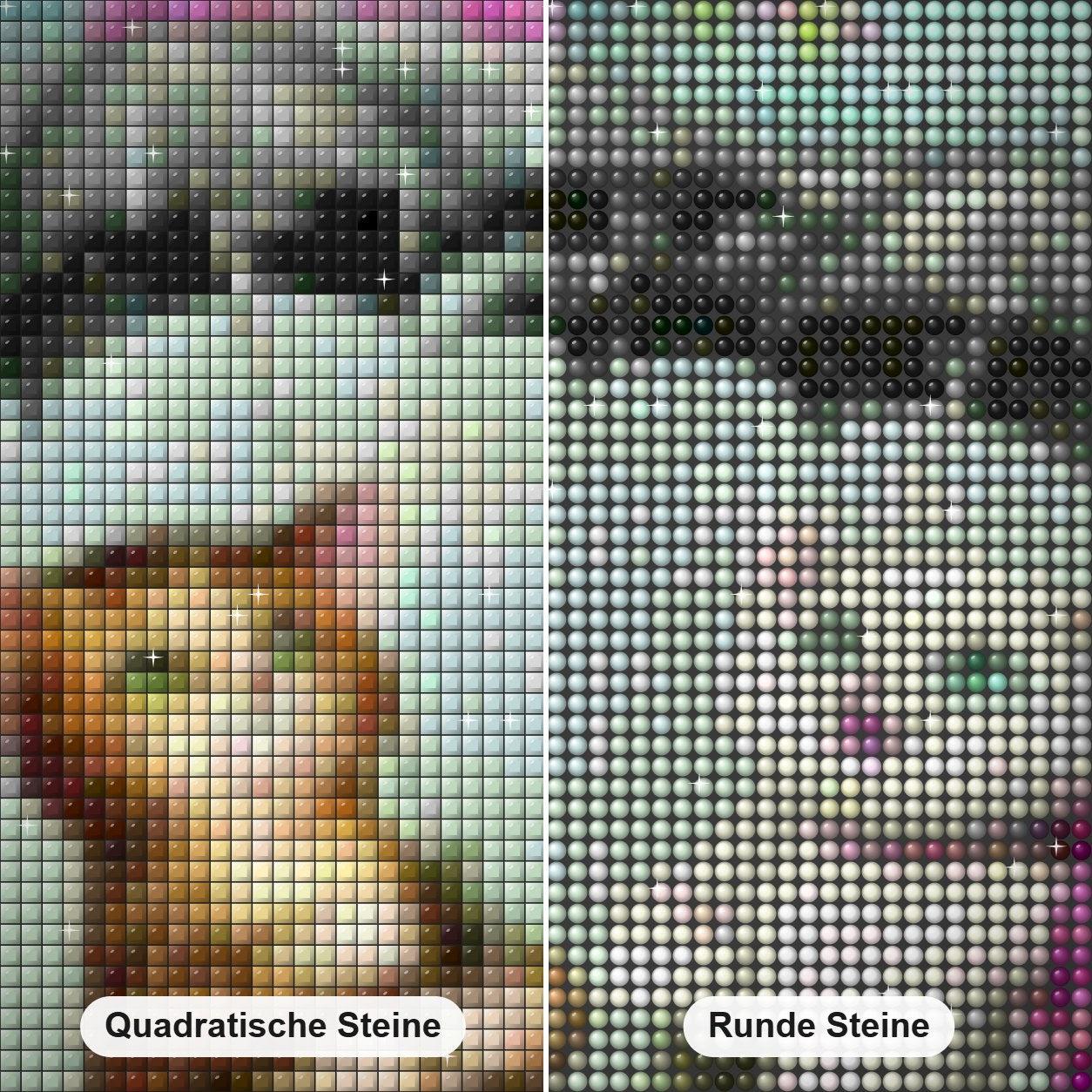 Karikatur-Katzen im Regen Diamond Painting Nahaufnahme mit quadratischen und runden Steinen