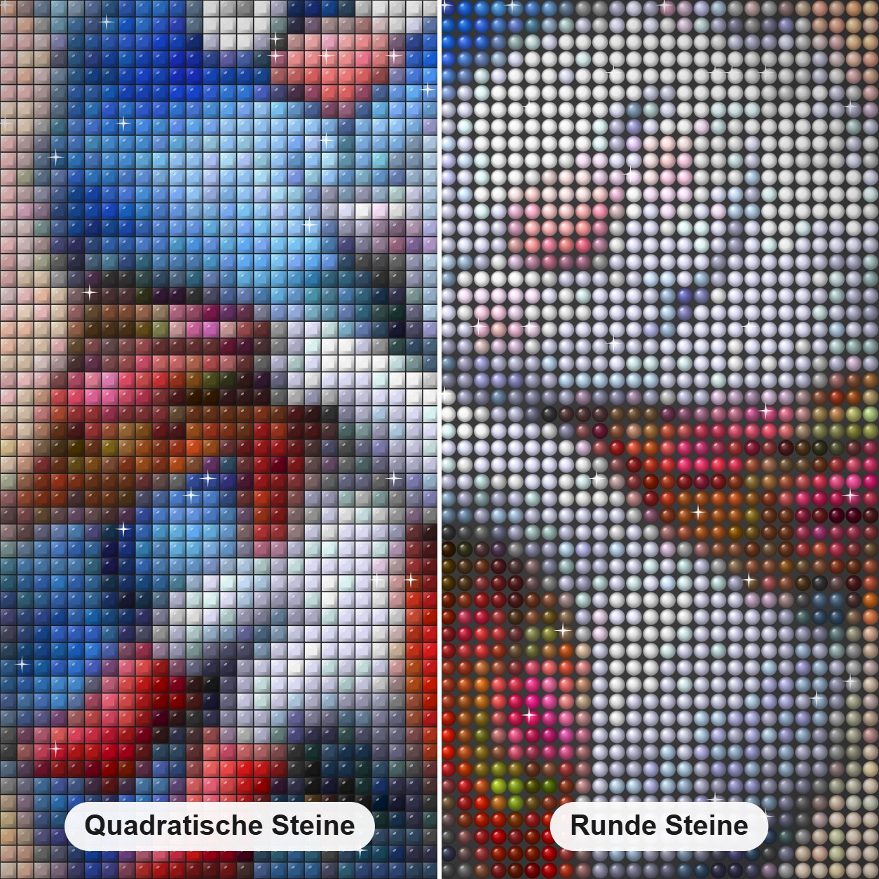 Karikatur Katzen verliebt Diamond Painting Nahaufnahme mit quadratischen und runden Steinen