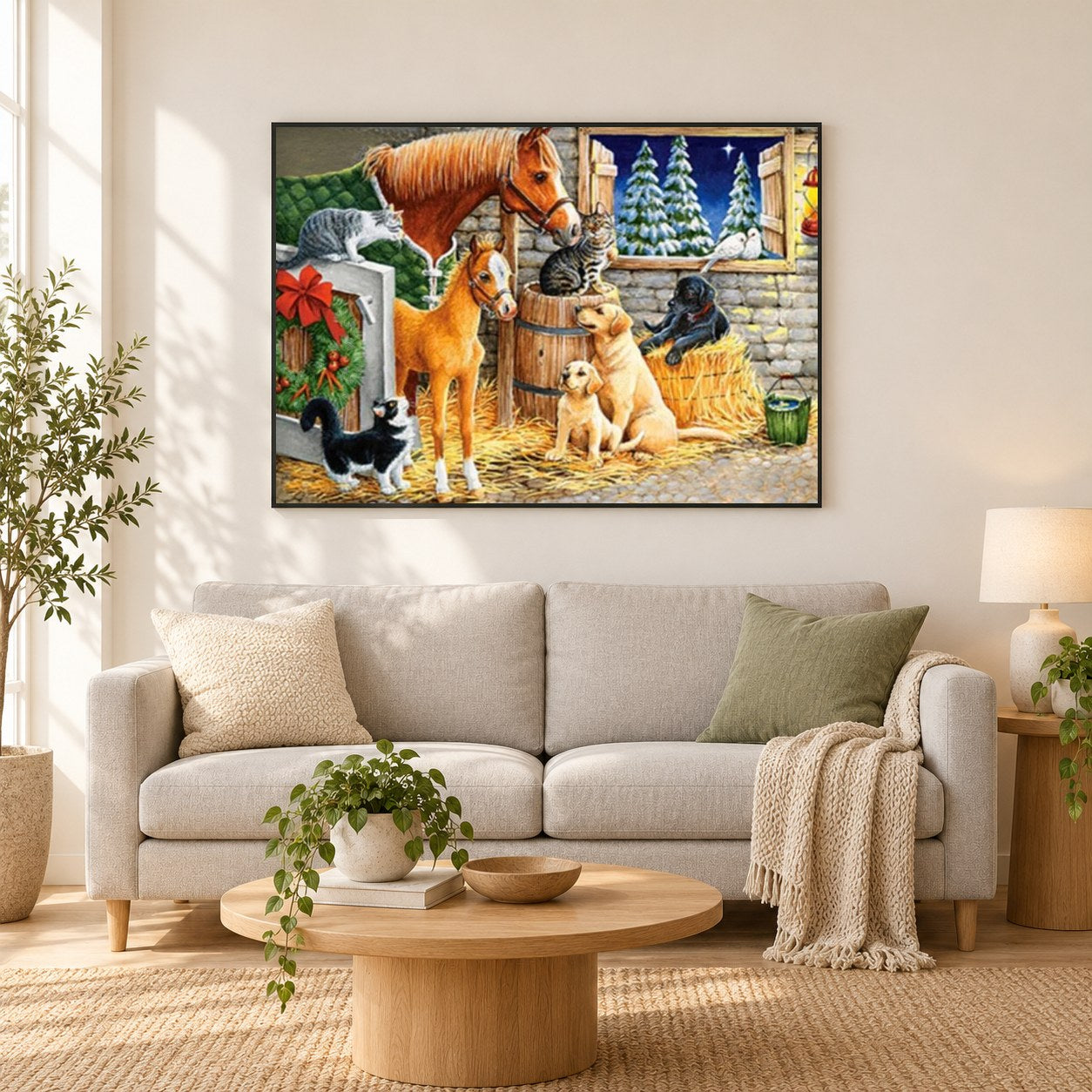 Karikatur Tiere als gerahmtes Diamond Painting im Wohnzimmer
