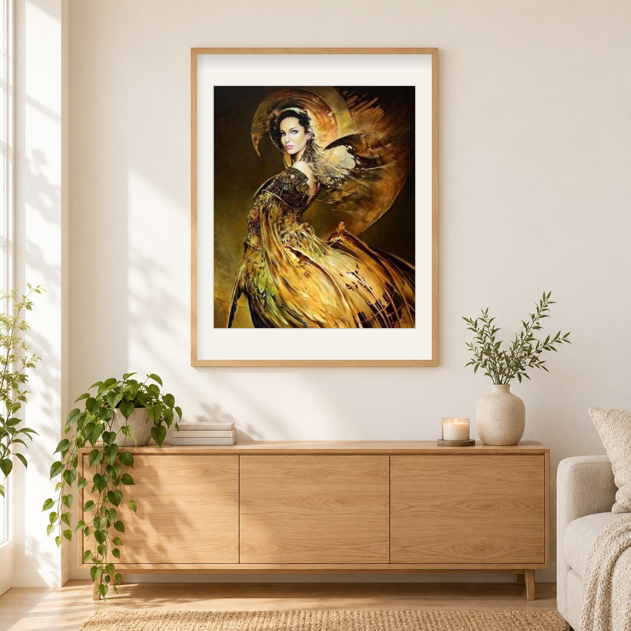 Karol zurück als gerahmtes Diamond Painting im Wohnzimmer