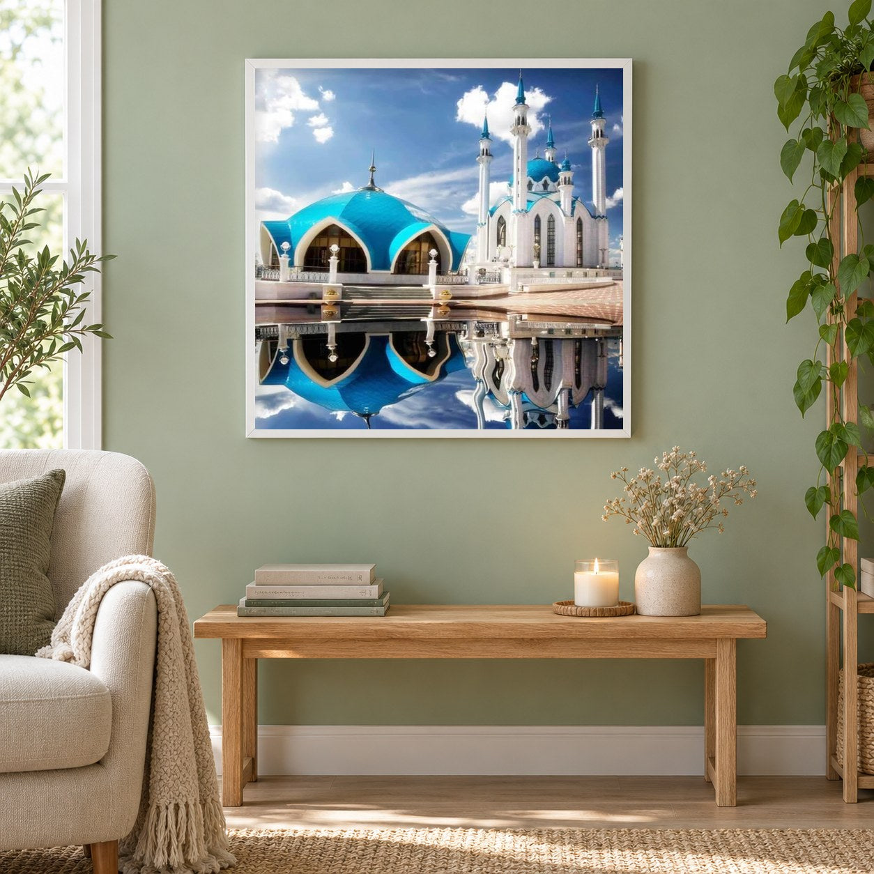 Kasaner Kreml, Qol Sharif Moschee DIY Gemälde als gerahmtes Diamond Painting im Wohnzimmer