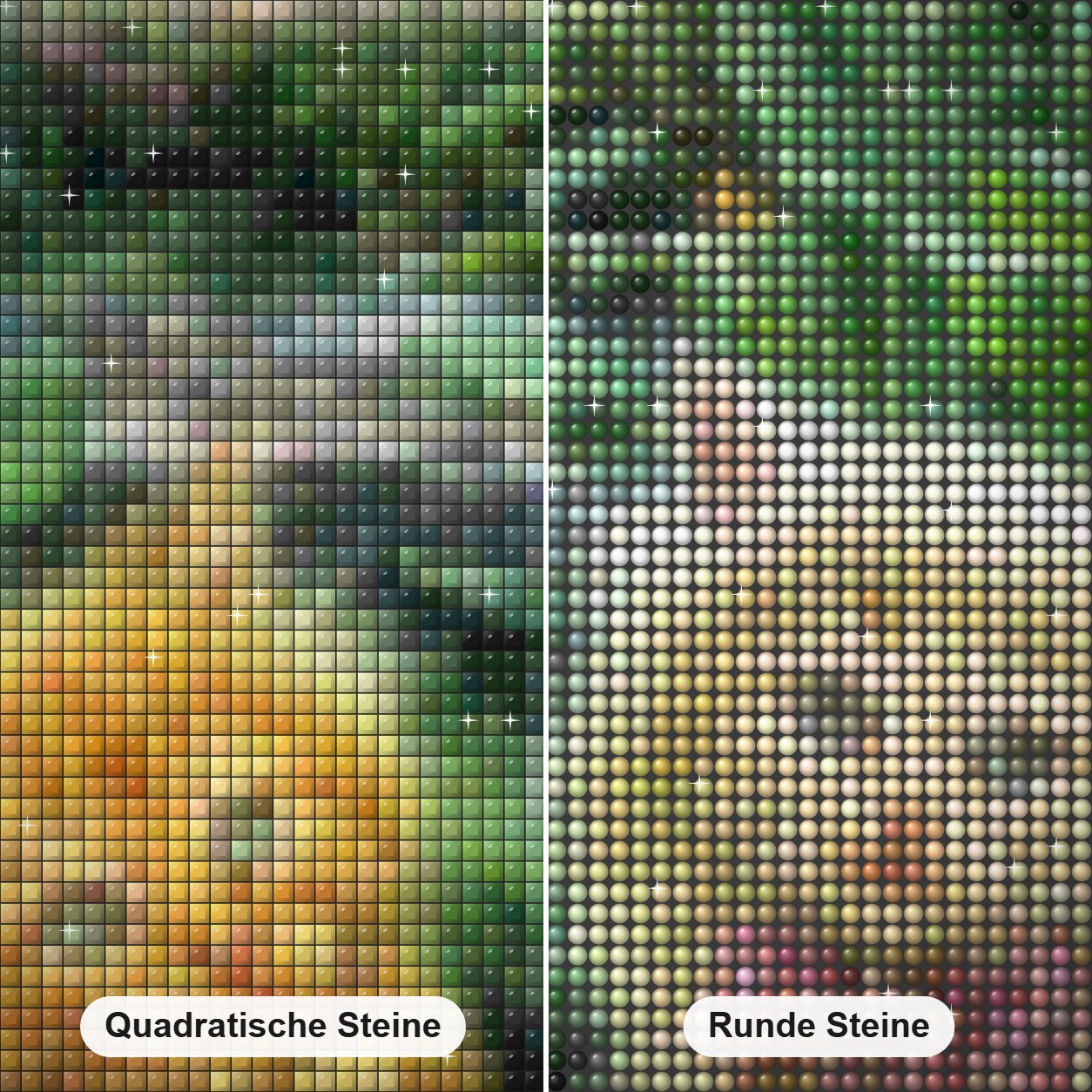 Kätzchen und Ratten Diamond Painting Nahaufnahme mit quadratischen und runden Steinen