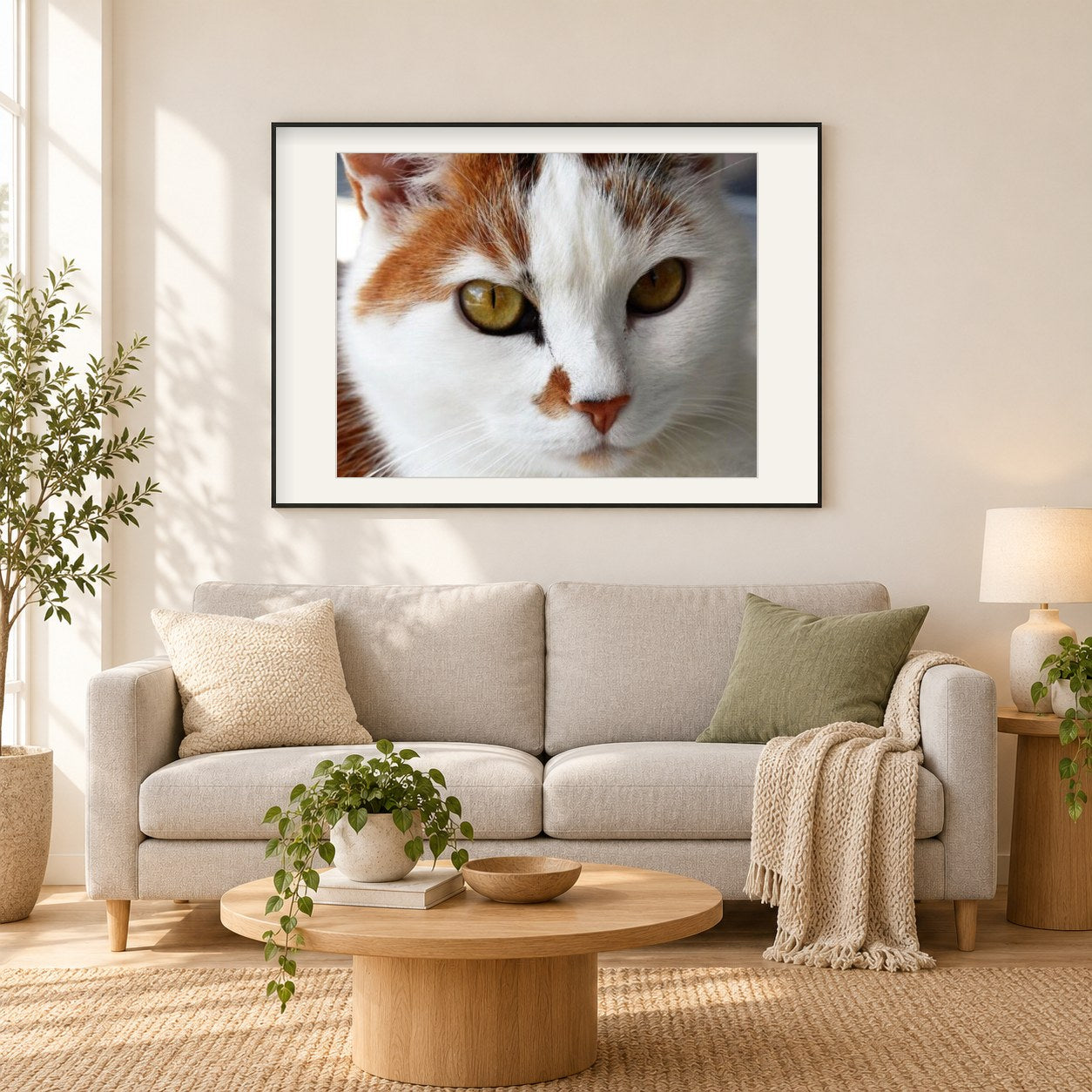 Katze als gerahmtes Diamond Painting im Wohnzimmer