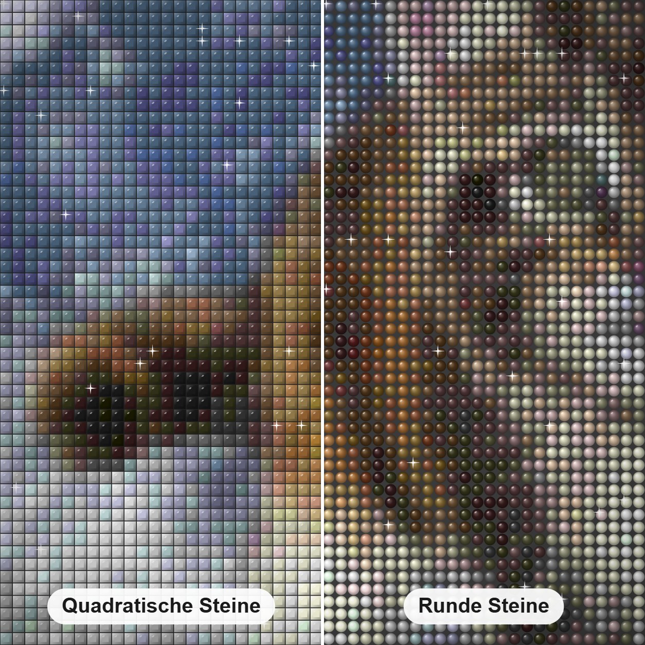 Katze läuft im Wasser Diamond Painting Nahaufnahme mit quadratischen und runden Steinen