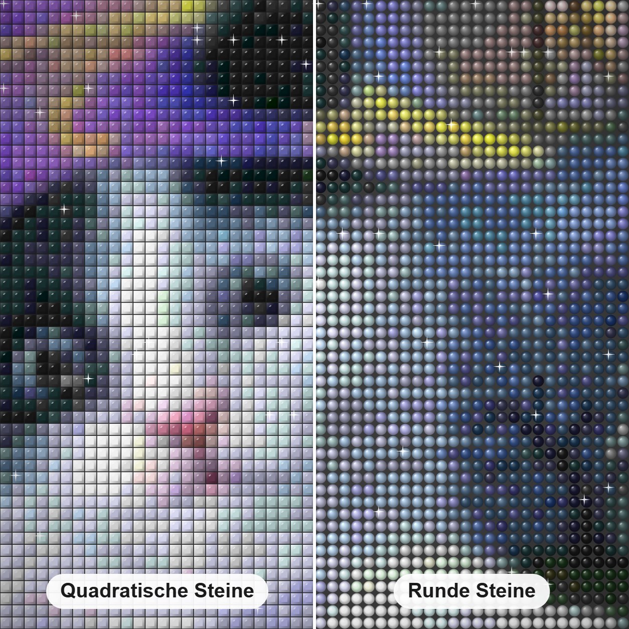 Katze & Maus Diamond Painting Nahaufnahme mit quadratischen und runden Steinen