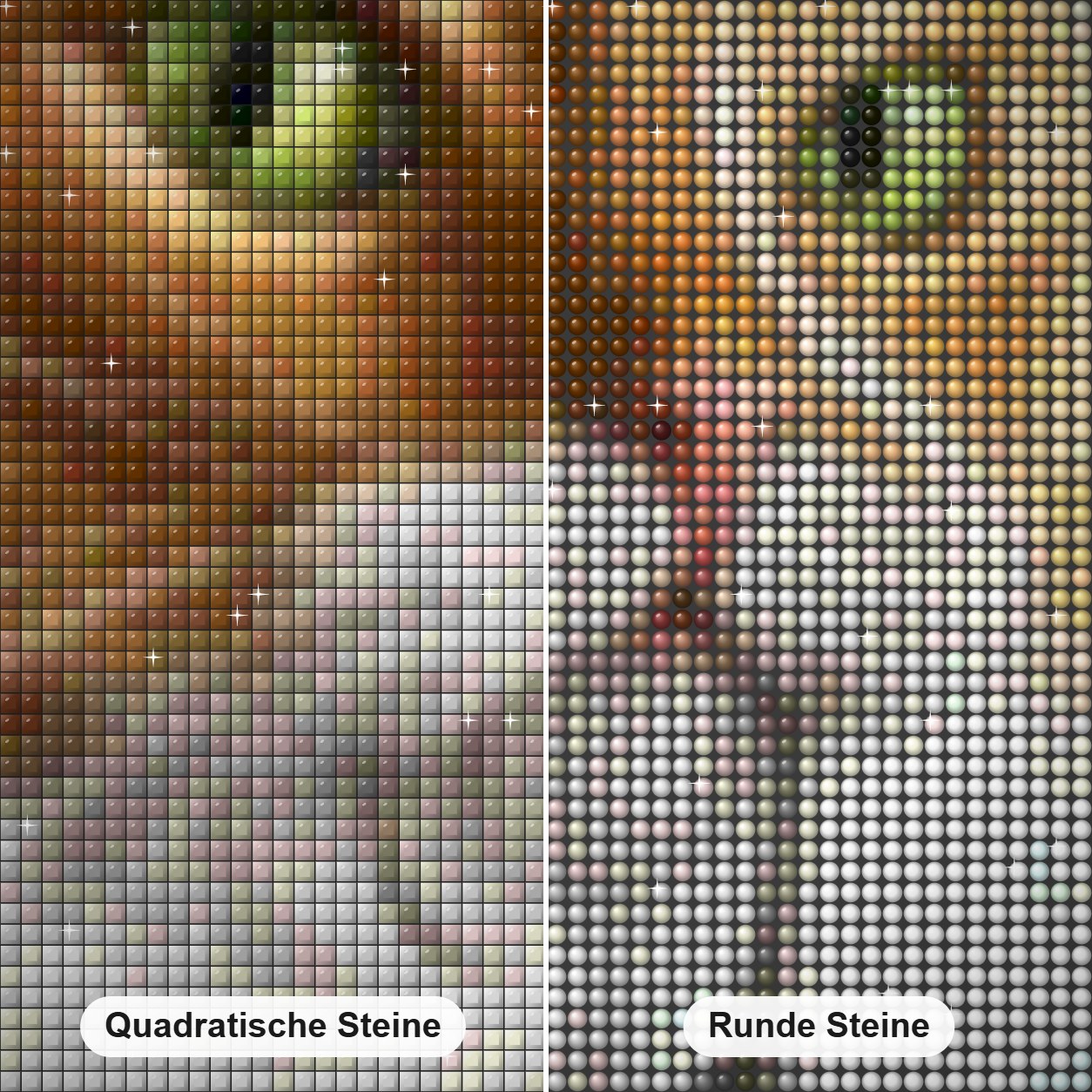 Katze mit Maus im Mund Diamond Painting Nahaufnahme mit quadratischen und runden Steinen